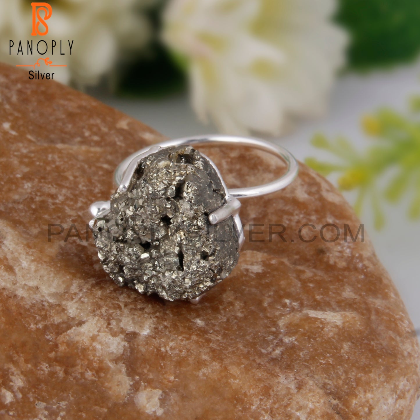 Pyrite Druzy 925 Sterling Silver Ring