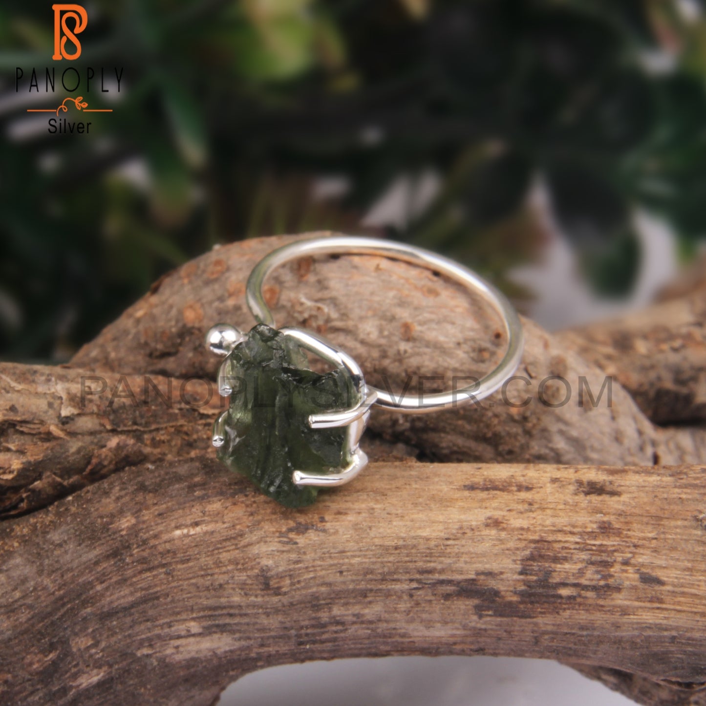 Moldavite Rough 925 Sterling Silver Open Ring