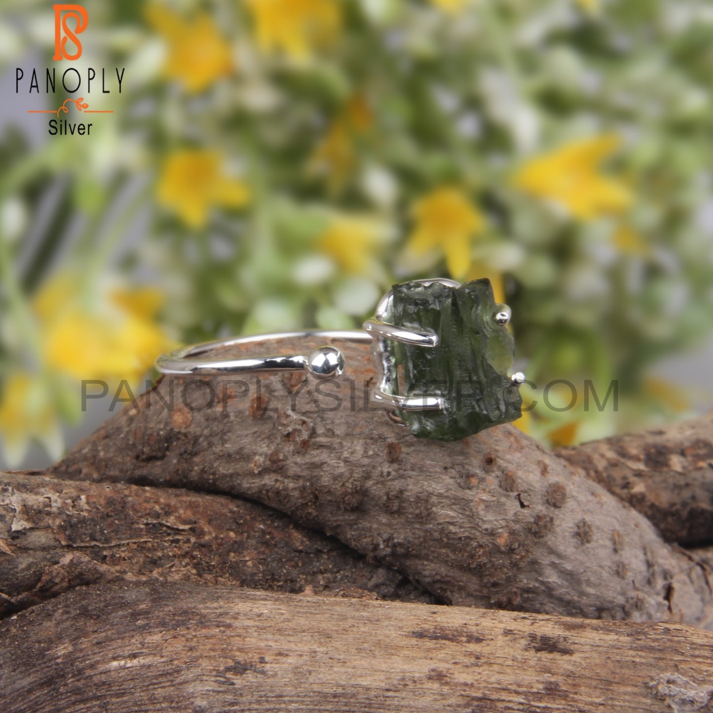 Moldavite Rough 925 Sterling Silver Open Ring