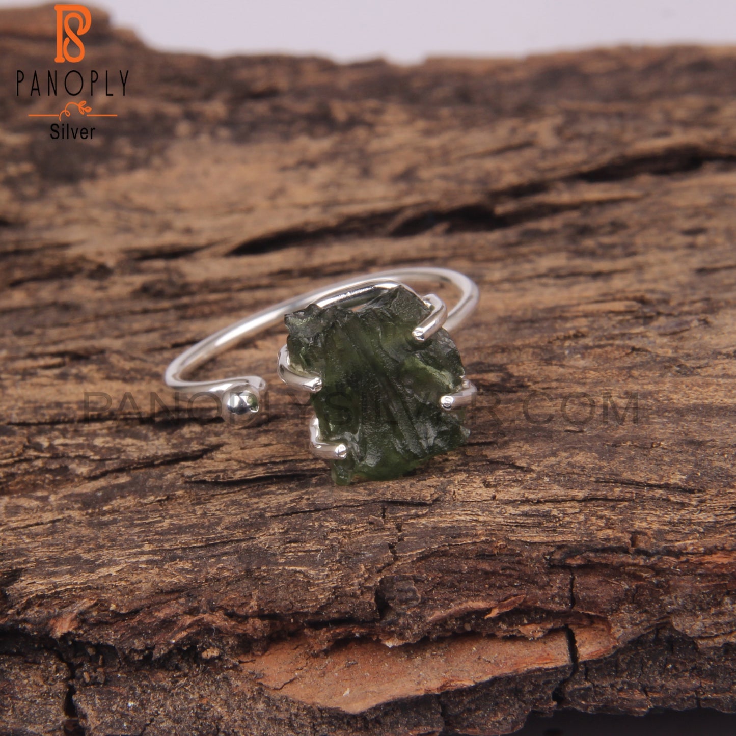 Moldavite Rough 925 Sterling Silver Open Ring