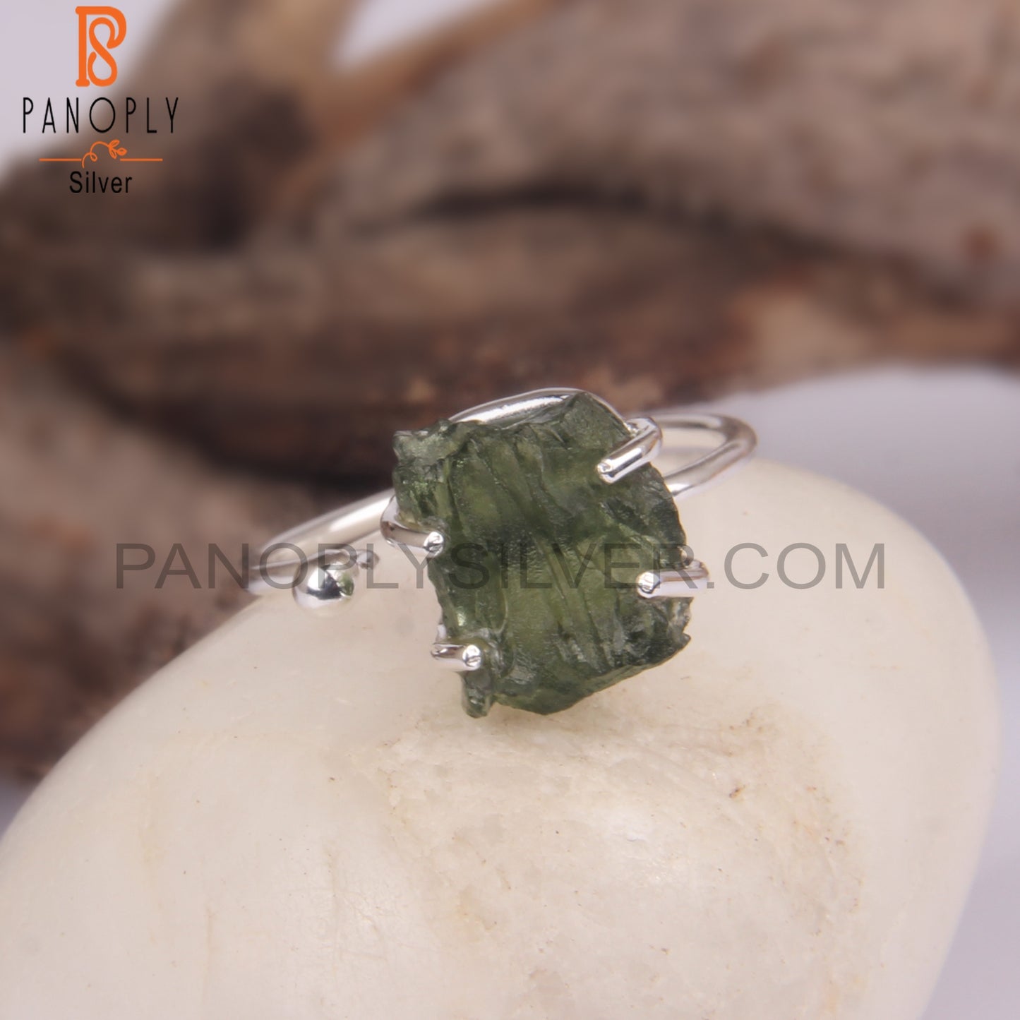 Moldavite Rough 925 Sterling Silver Open Ring
