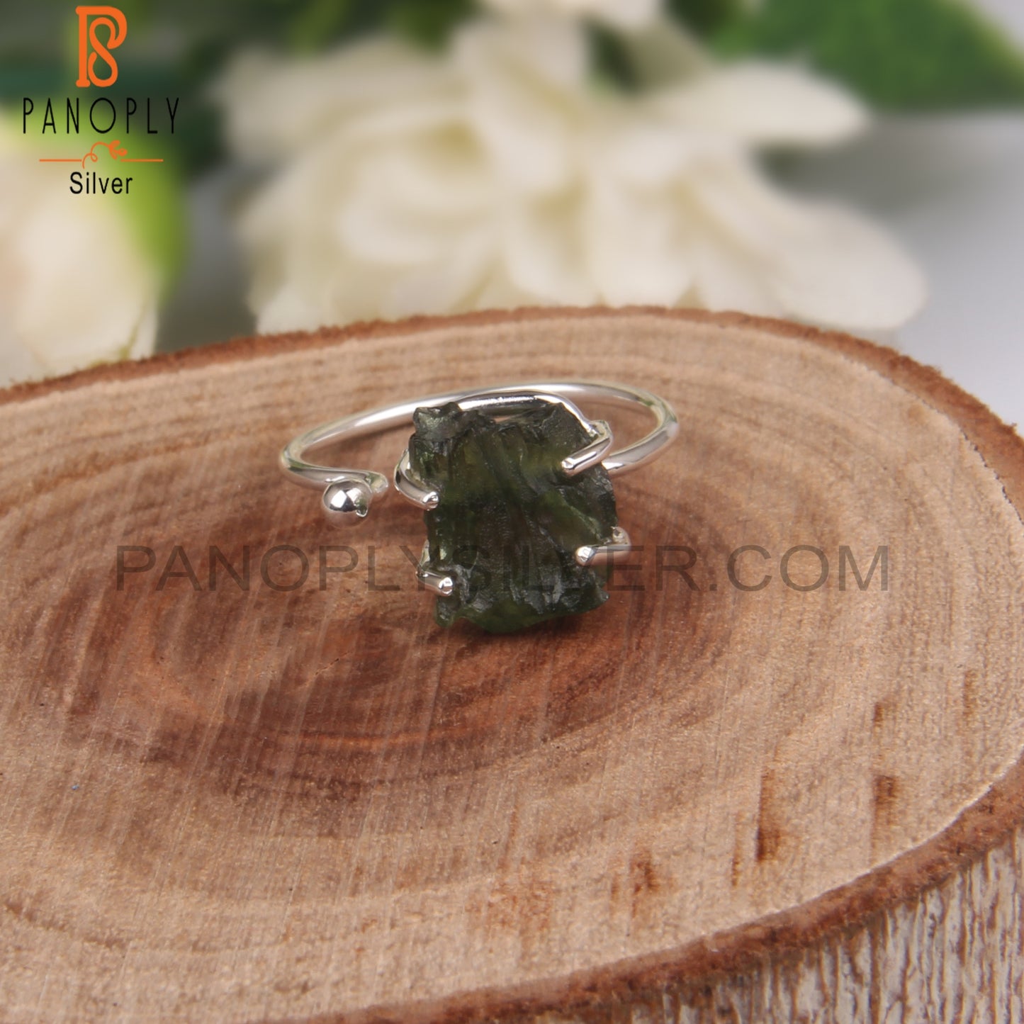 Moldavite Rough 925 Sterling Silver Open Ring