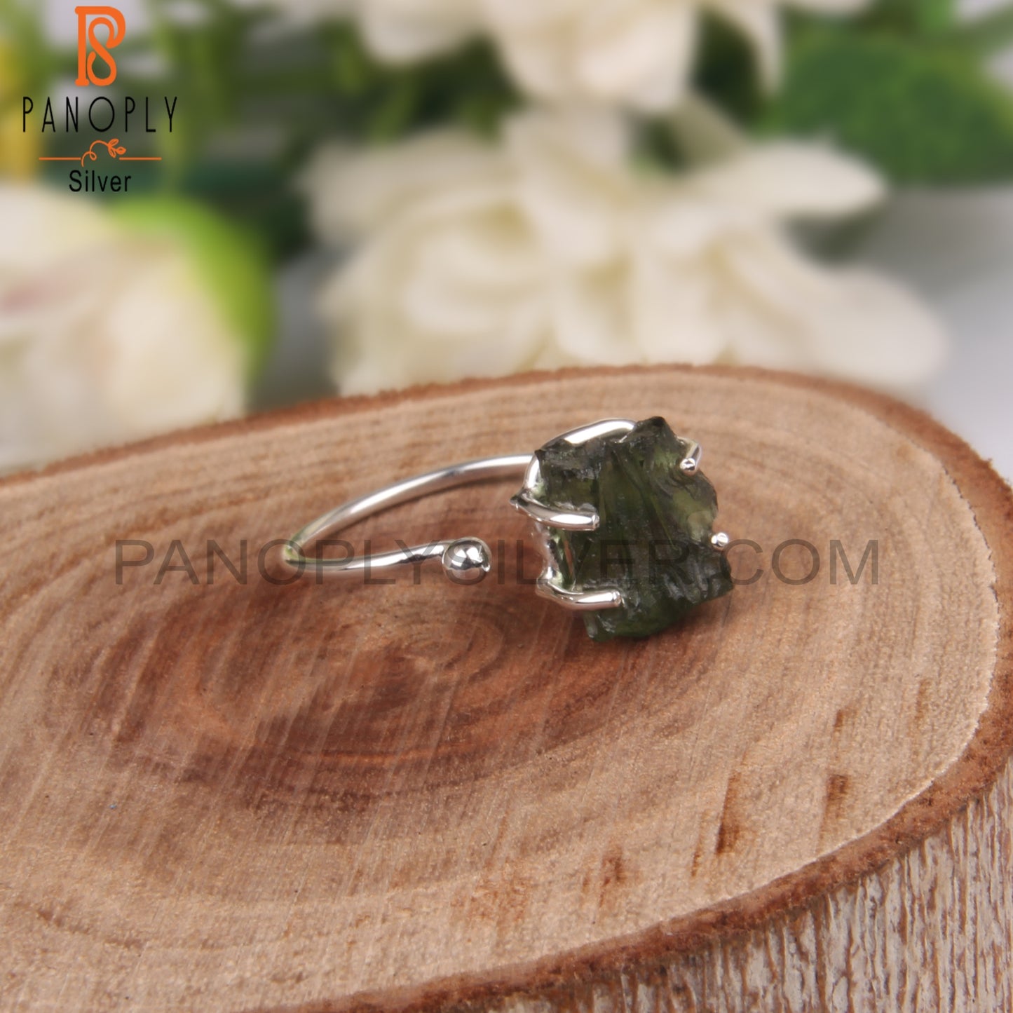 Moldavite Rough 925 Sterling Silver Open Ring