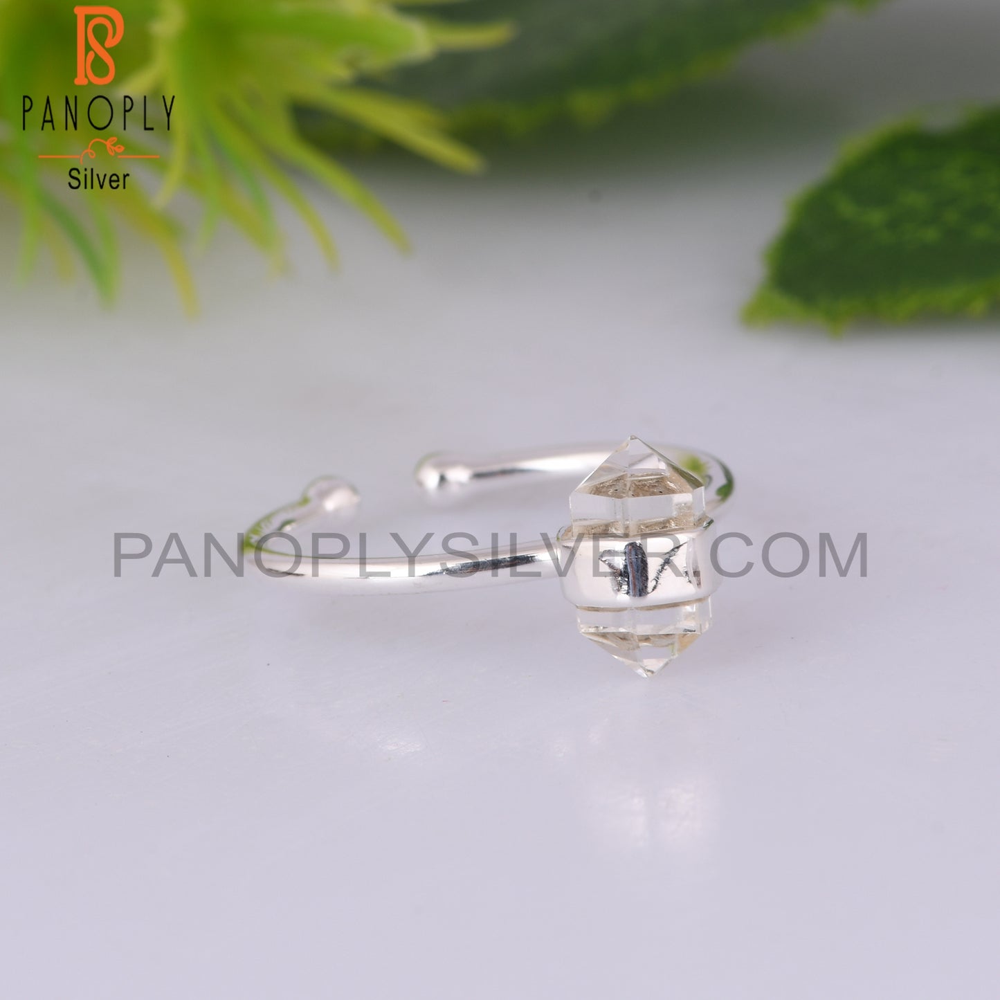 Crystal Quartz Pencil 925 Sterling Silver Adjustable Ring