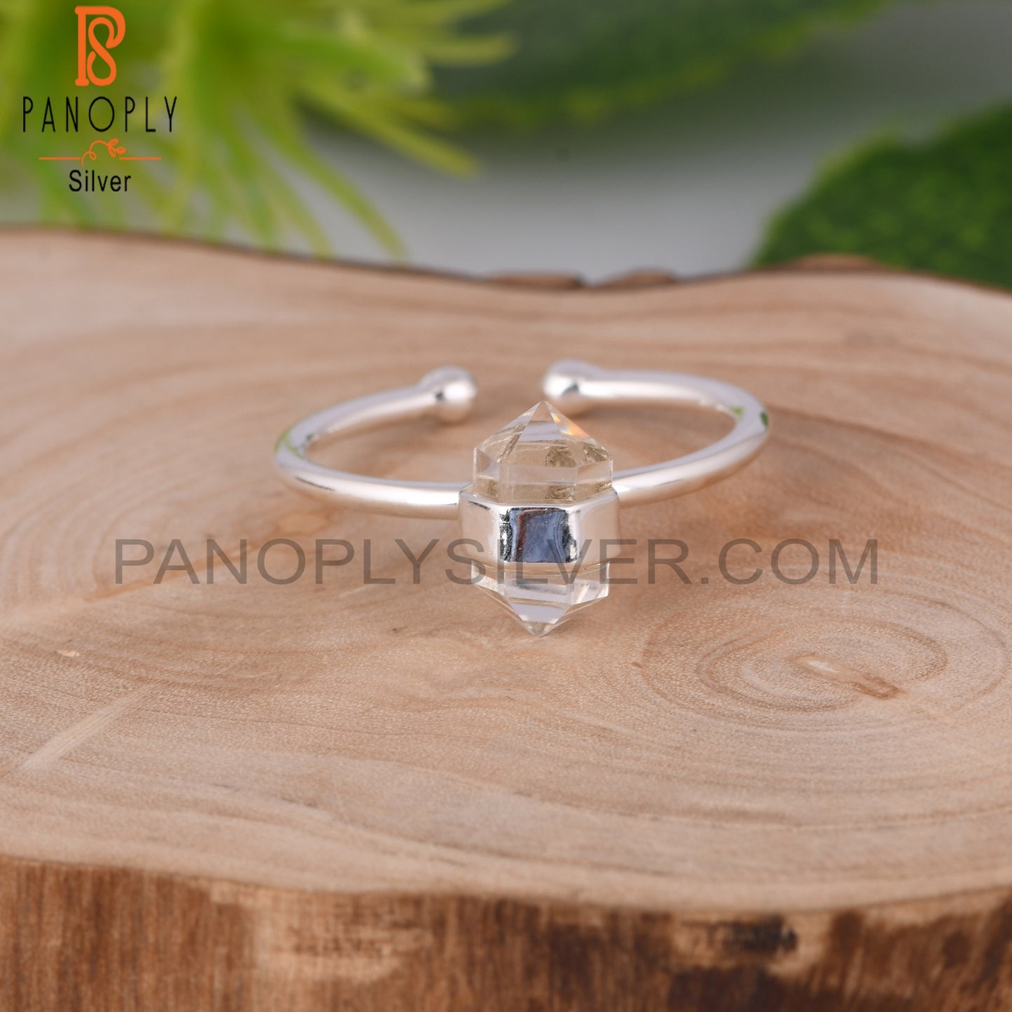 Crystal Quartz Pencil 925 Sterling Silver Adjustable Ring