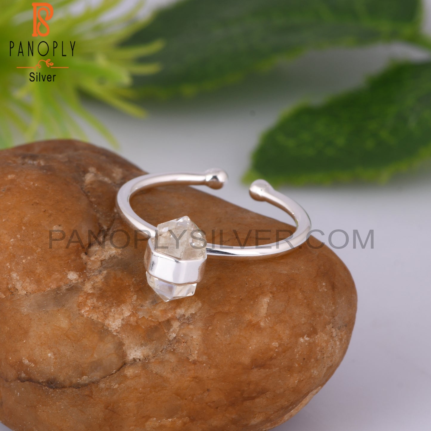 Crystal Quartz Pencil 925 Sterling Silver Adjustable Ring