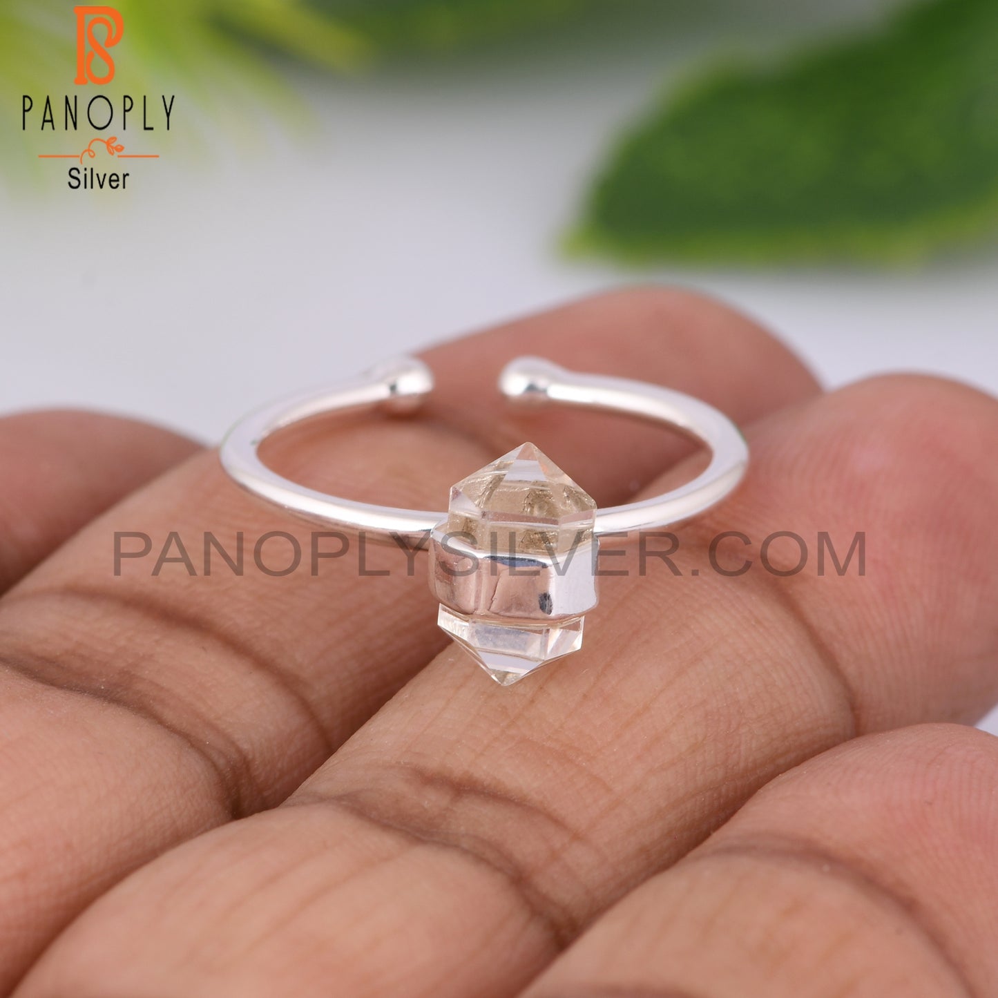 Crystal Quartz Pencil 925 Sterling Silver Adjustable Ring