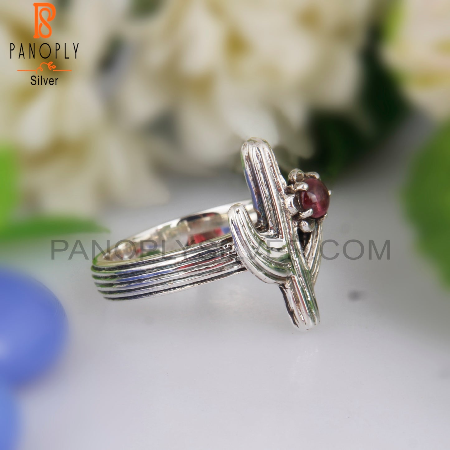 Pink Tourmaline 925 Sterling Silver Cactus Shape Ring