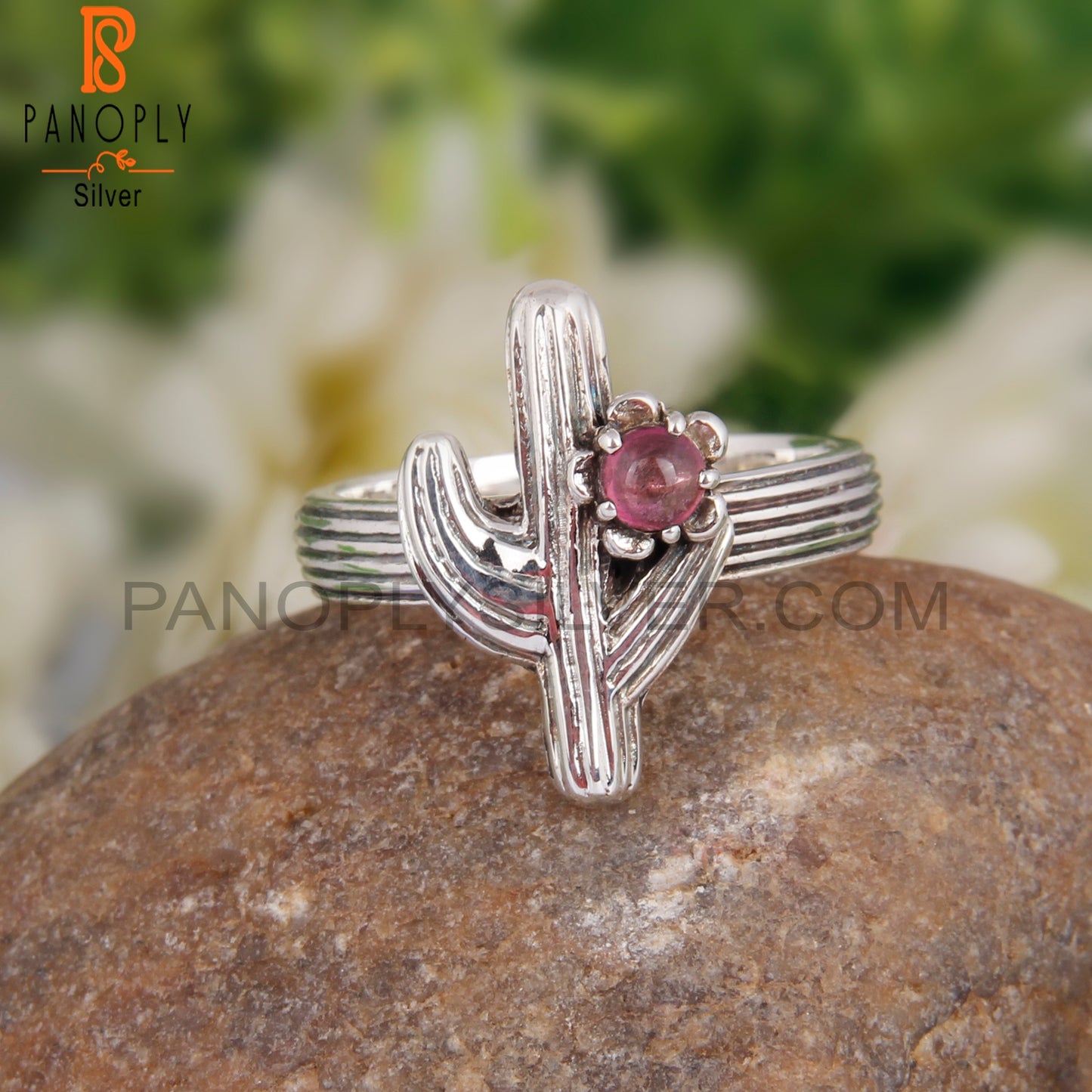 Pink Tourmaline 925 Sterling Silver Cactus Shape Ring