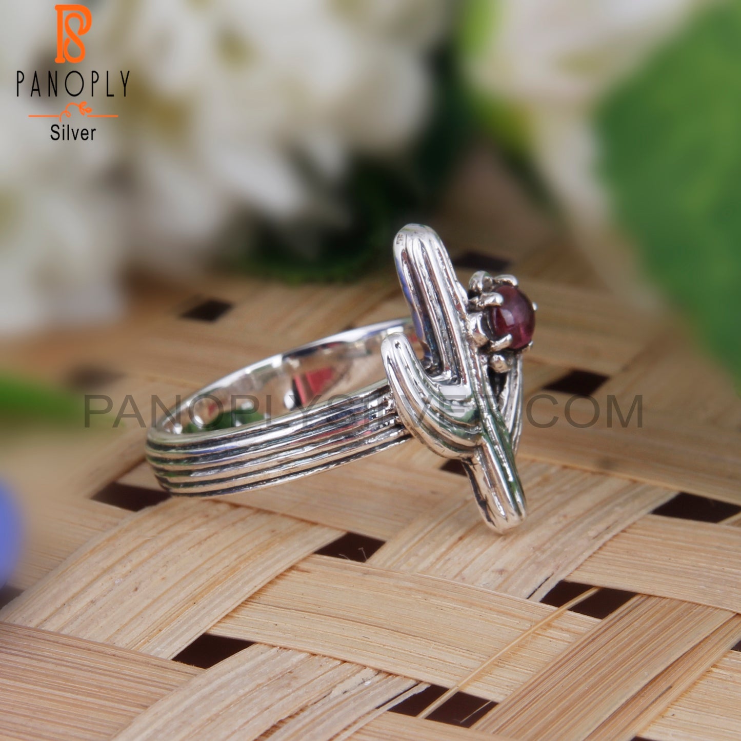 Pink Tourmaline 925 Sterling Silver Cactus Shape Ring