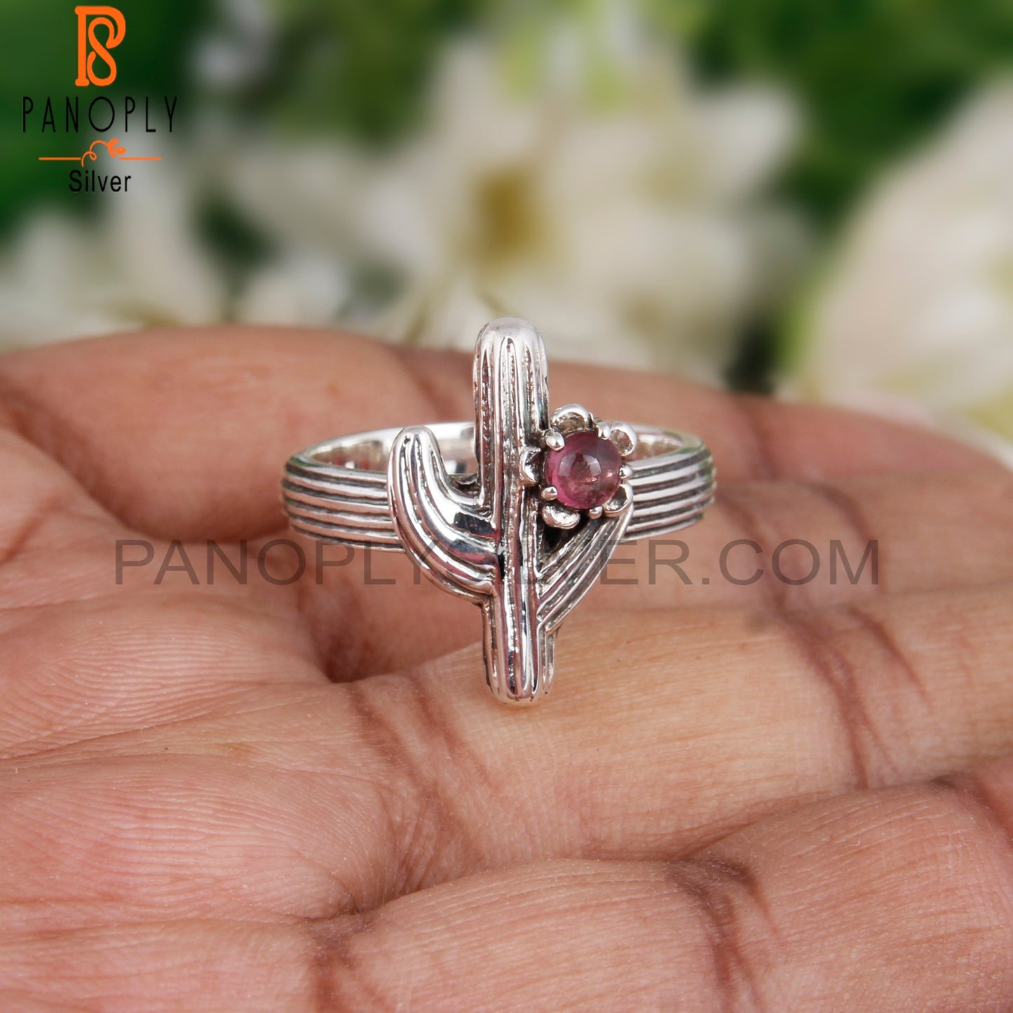 Pink Tourmaline 925 Sterling Silver Cactus Shape Ring