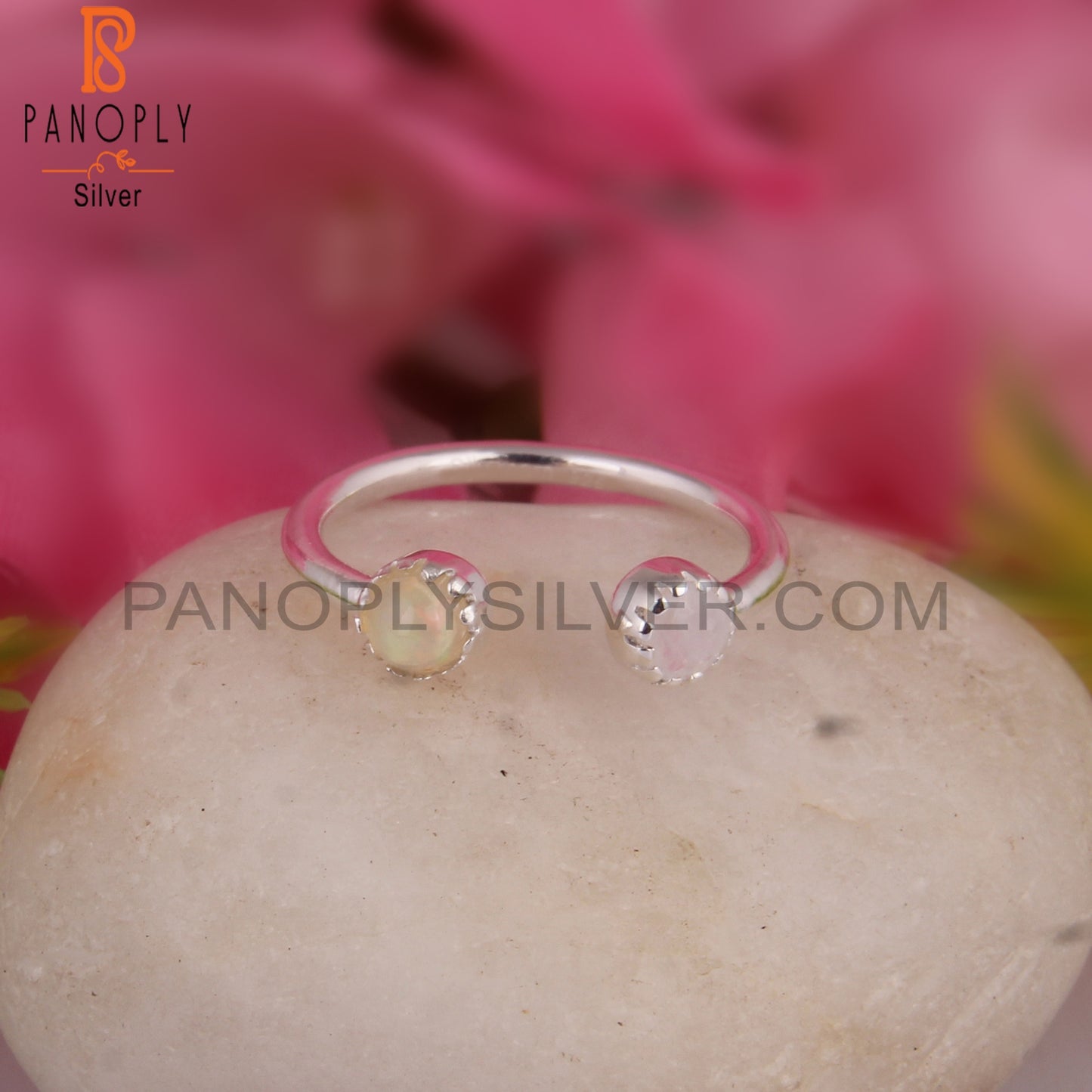 Rainbow Moonstone & Ethiopian Opal 925 Sterling Silver Ring