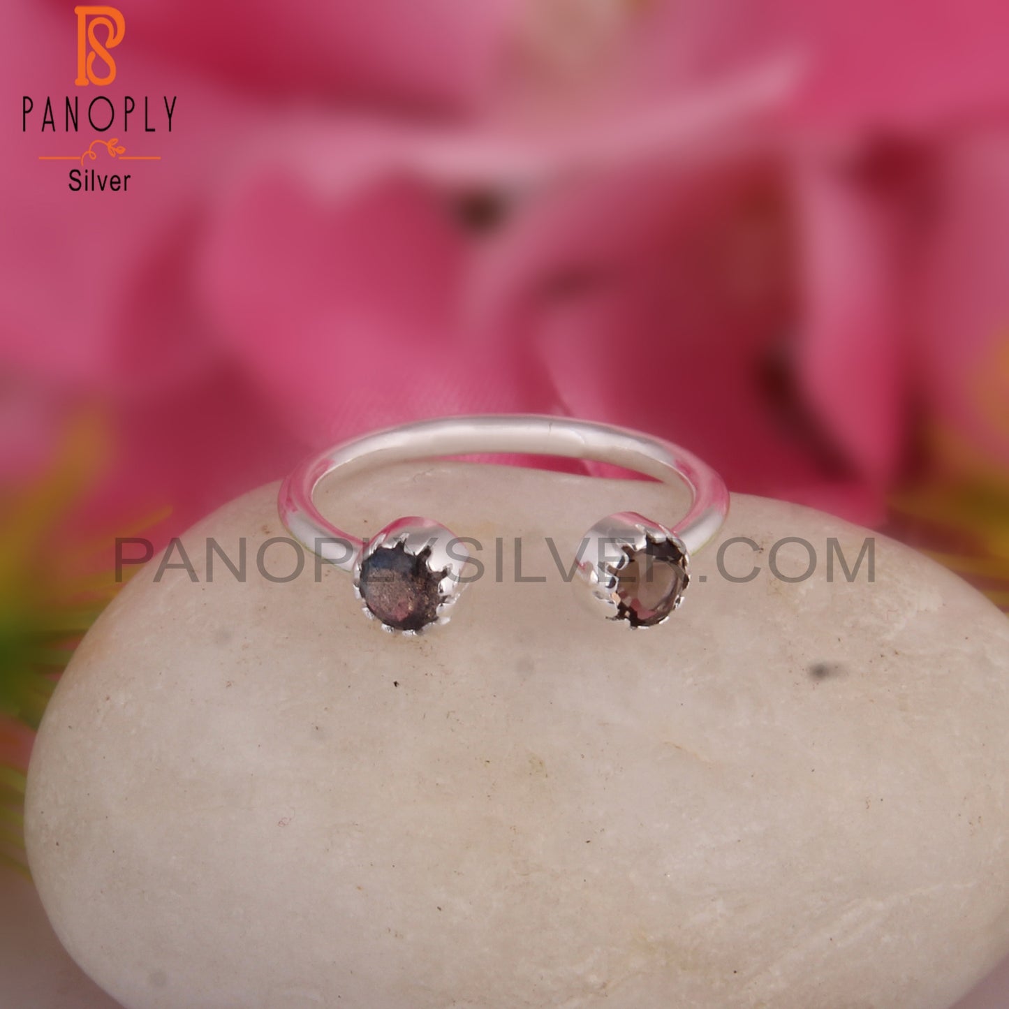 Smoky & Labradorite 925 Sterling Silver Ring