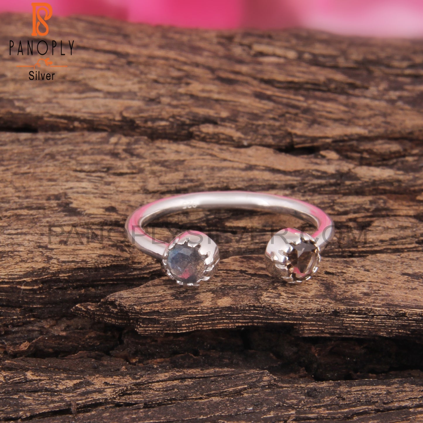 Smoky & Labradorite 925 Sterling Silver Ring