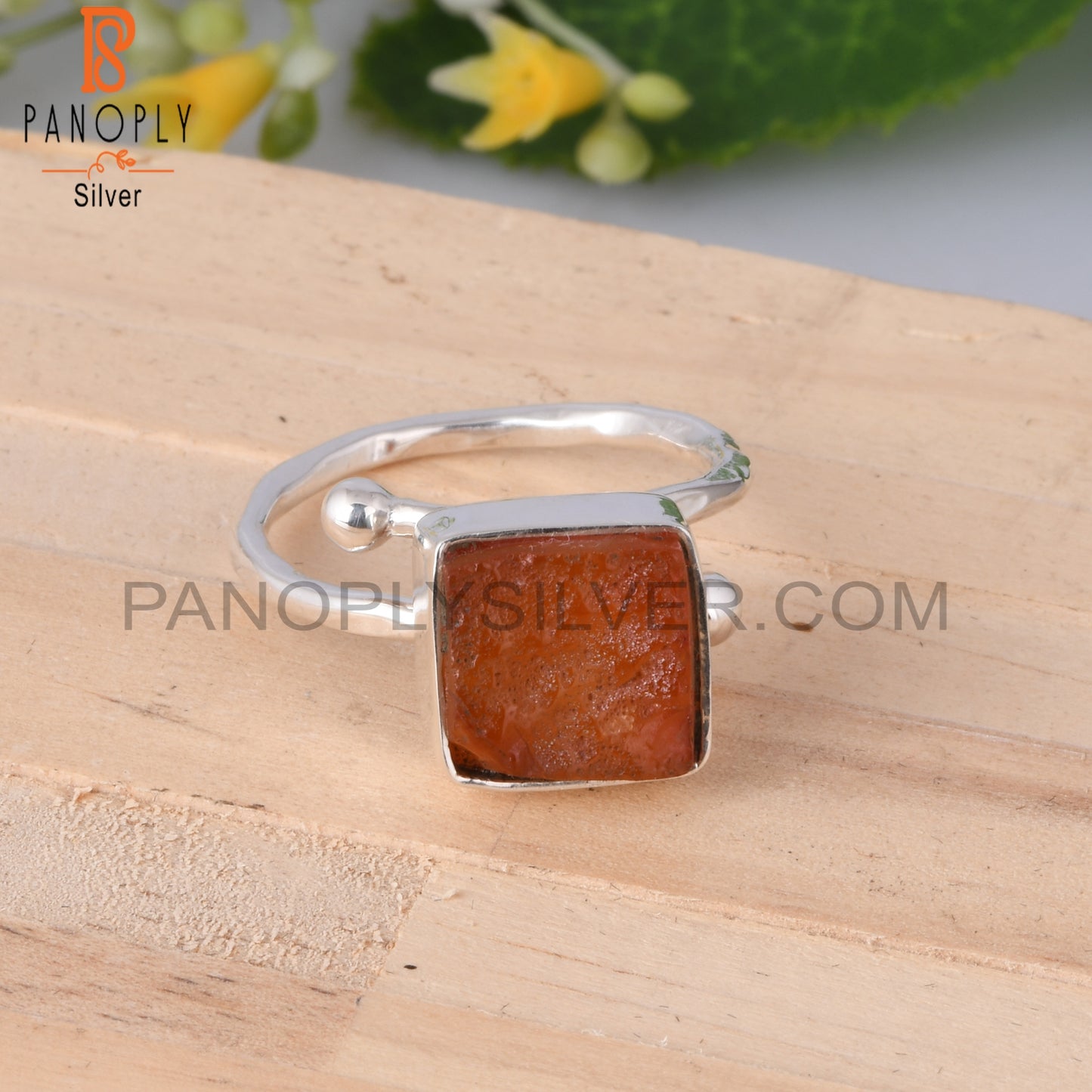 Carnelian Rough 925 Sterling Silver Adjustable Ring