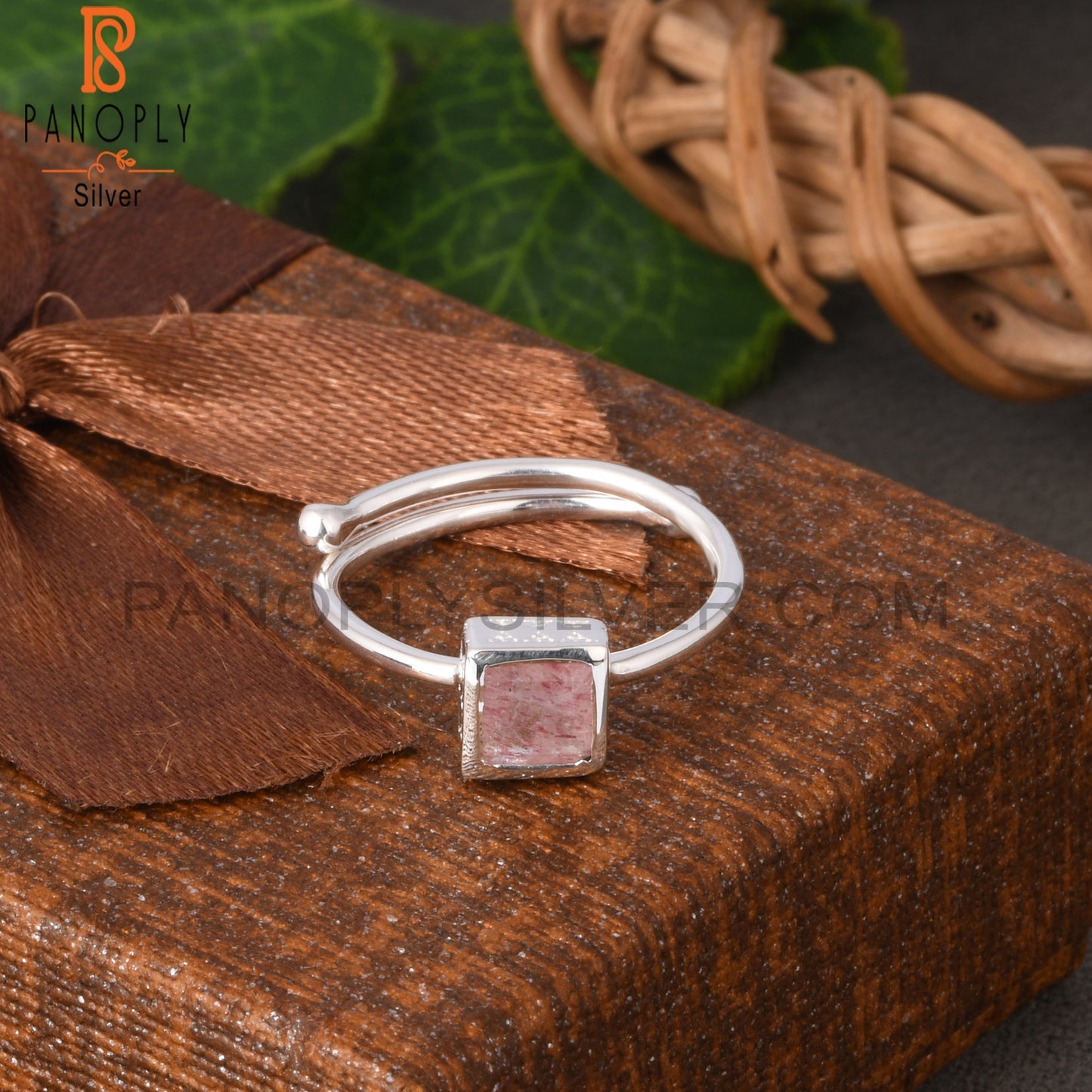 Strawberry Quartz Square 925 Sterling Silver Ring