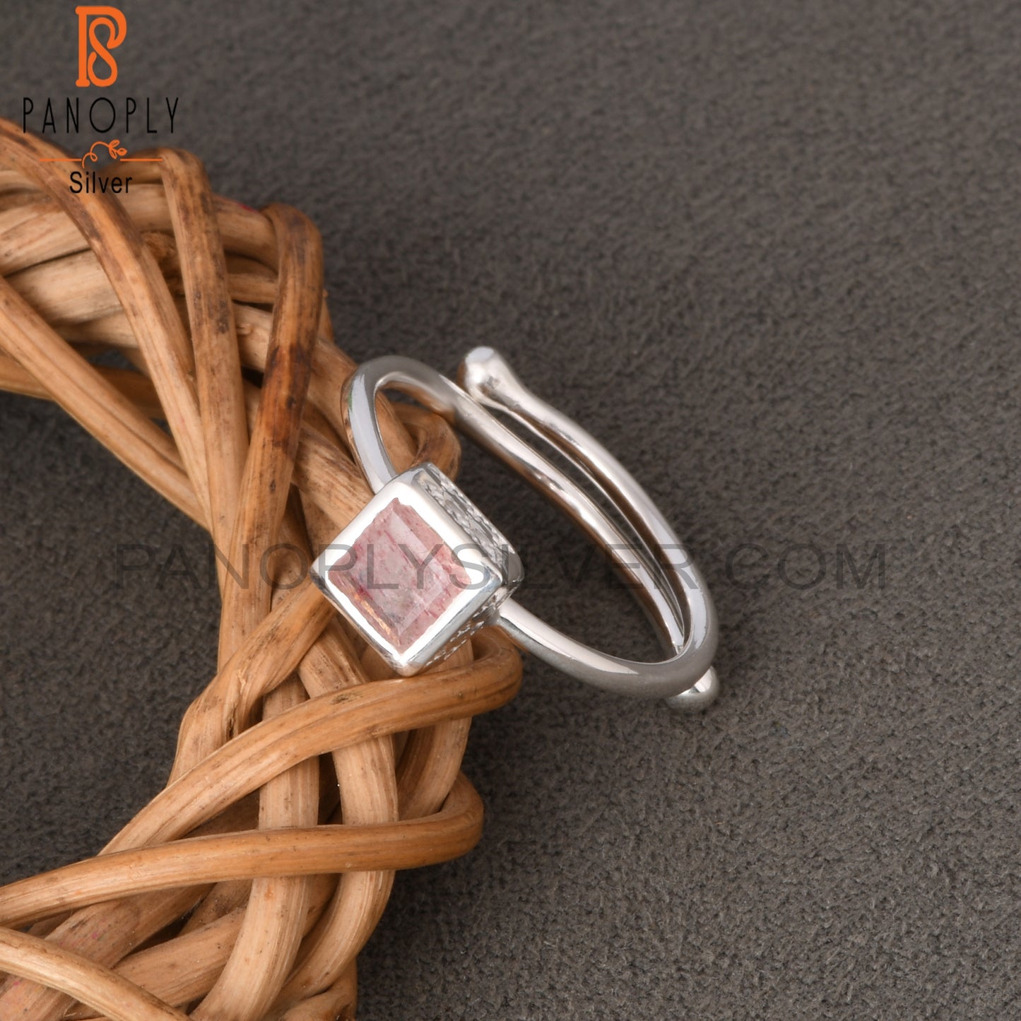 Strawberry Quartz Square 925 Sterling Silver Ring