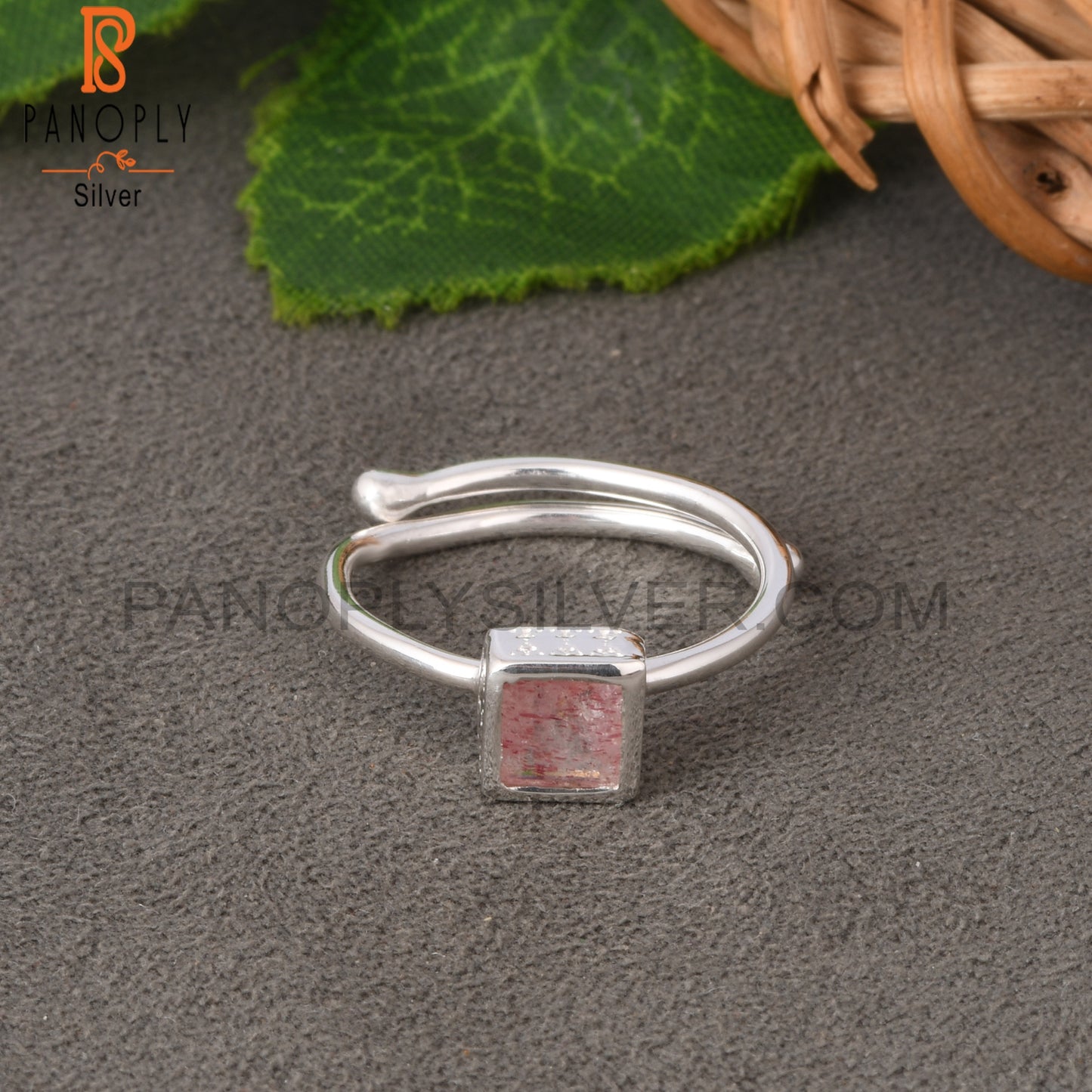 Strawberry Quartz Square 925 Sterling Silver Ring