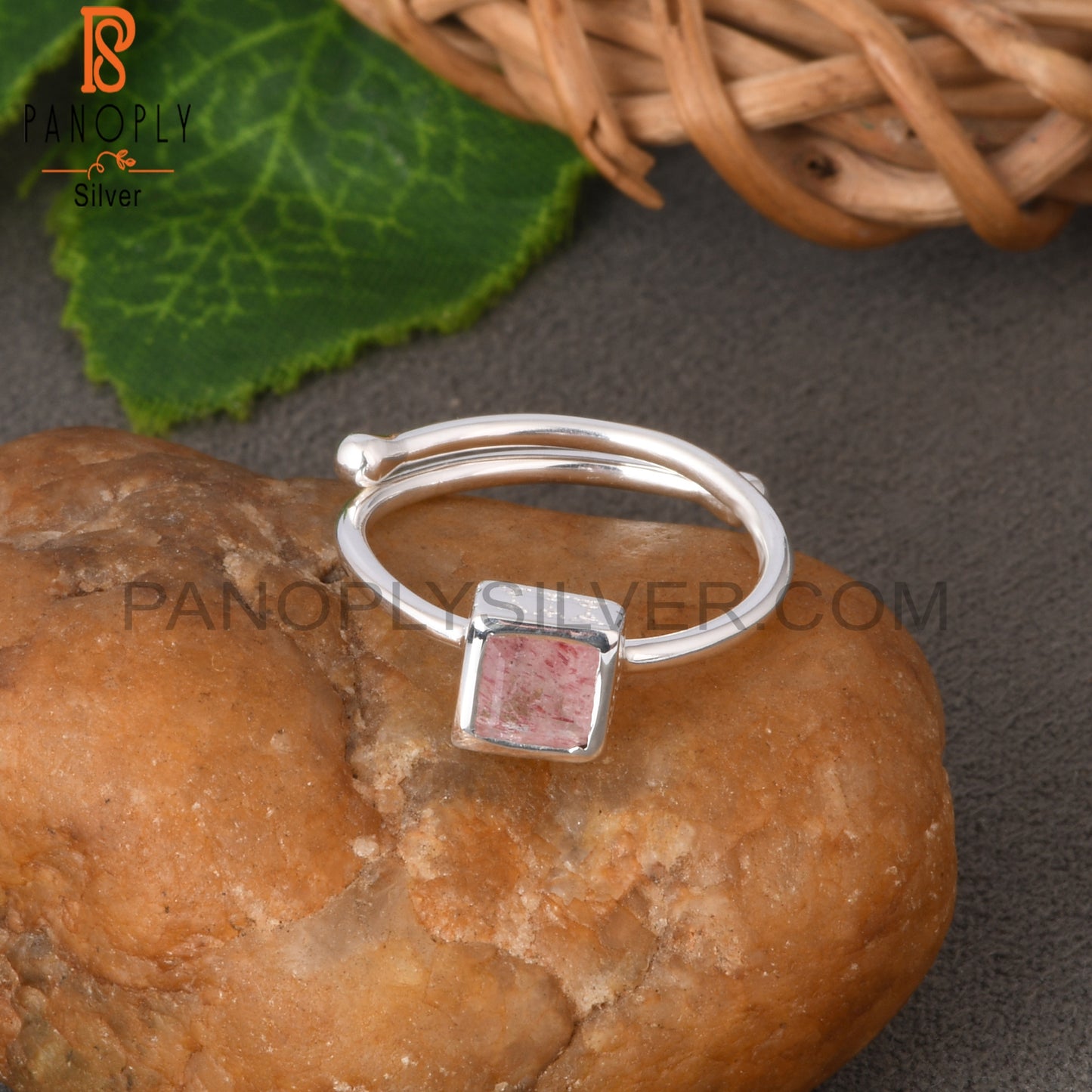 Strawberry Quartz Square 925 Sterling Silver Ring