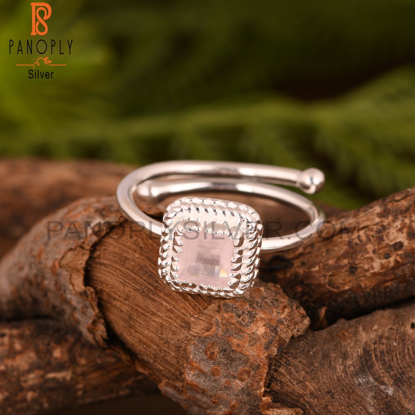 Rose Quartz Square 925 Sterling Silver Ring