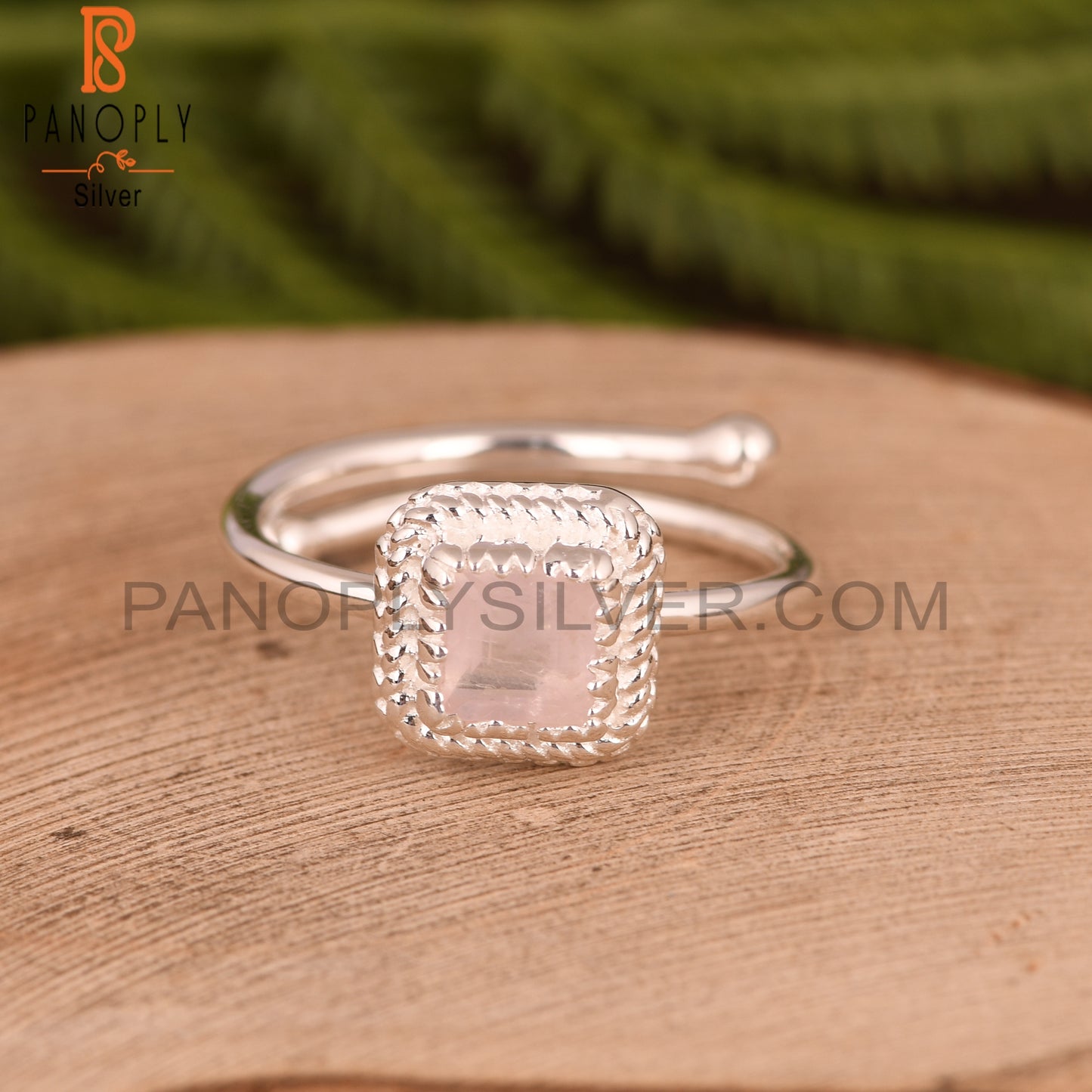 Rose Quartz Square 925 Sterling Silver Ring