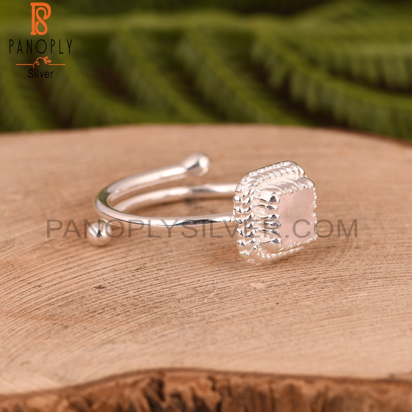 Rose Quartz Square 925 Sterling Silver Ring