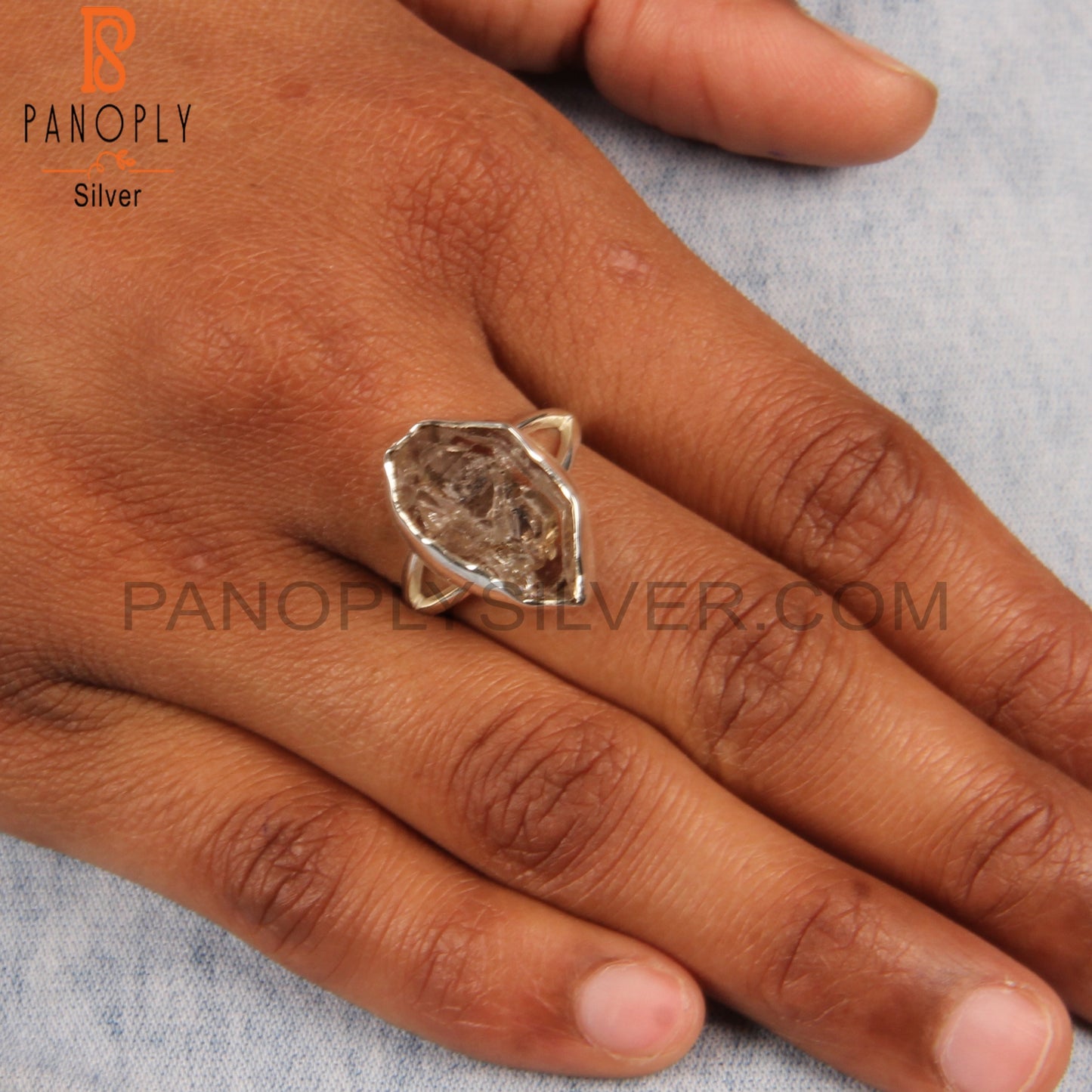 Herkimer Diamond Rough 925 Sterling Silver Fancy Ring