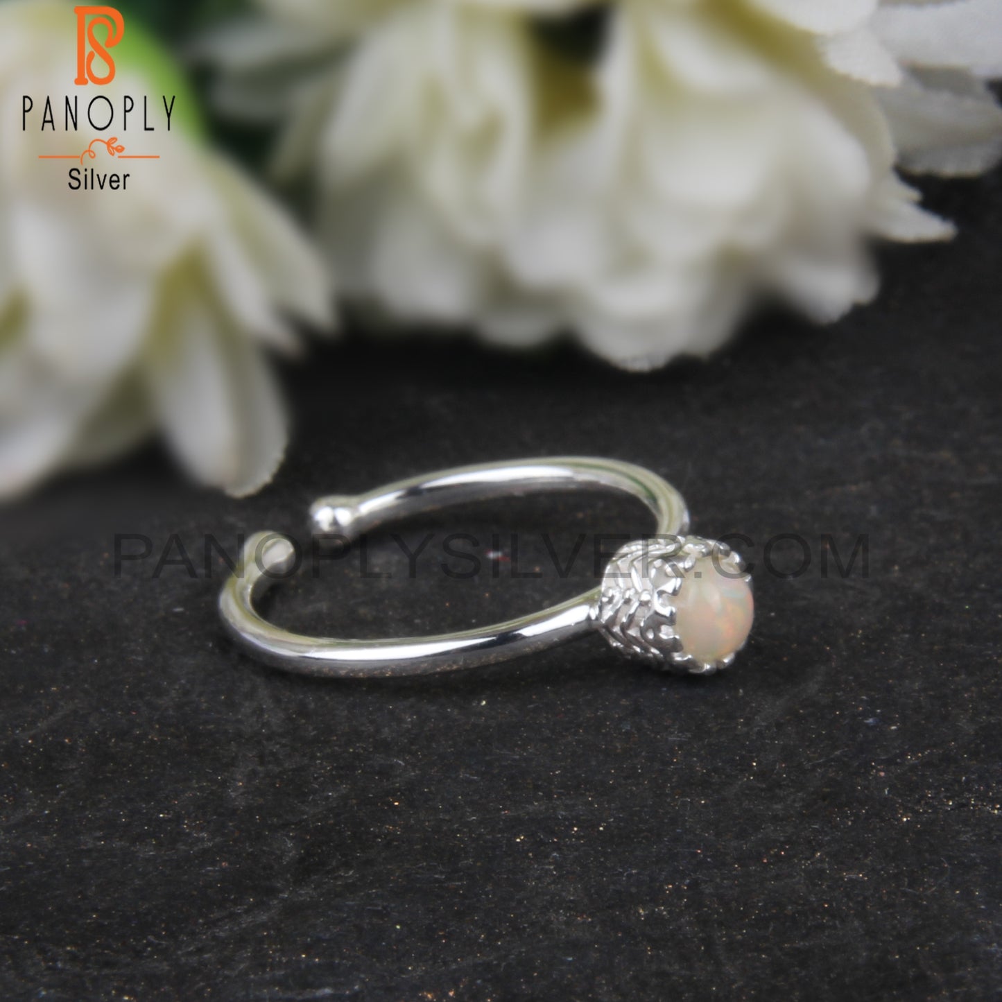 Ethiopian Opal Round 925 Sterling Silver Ring