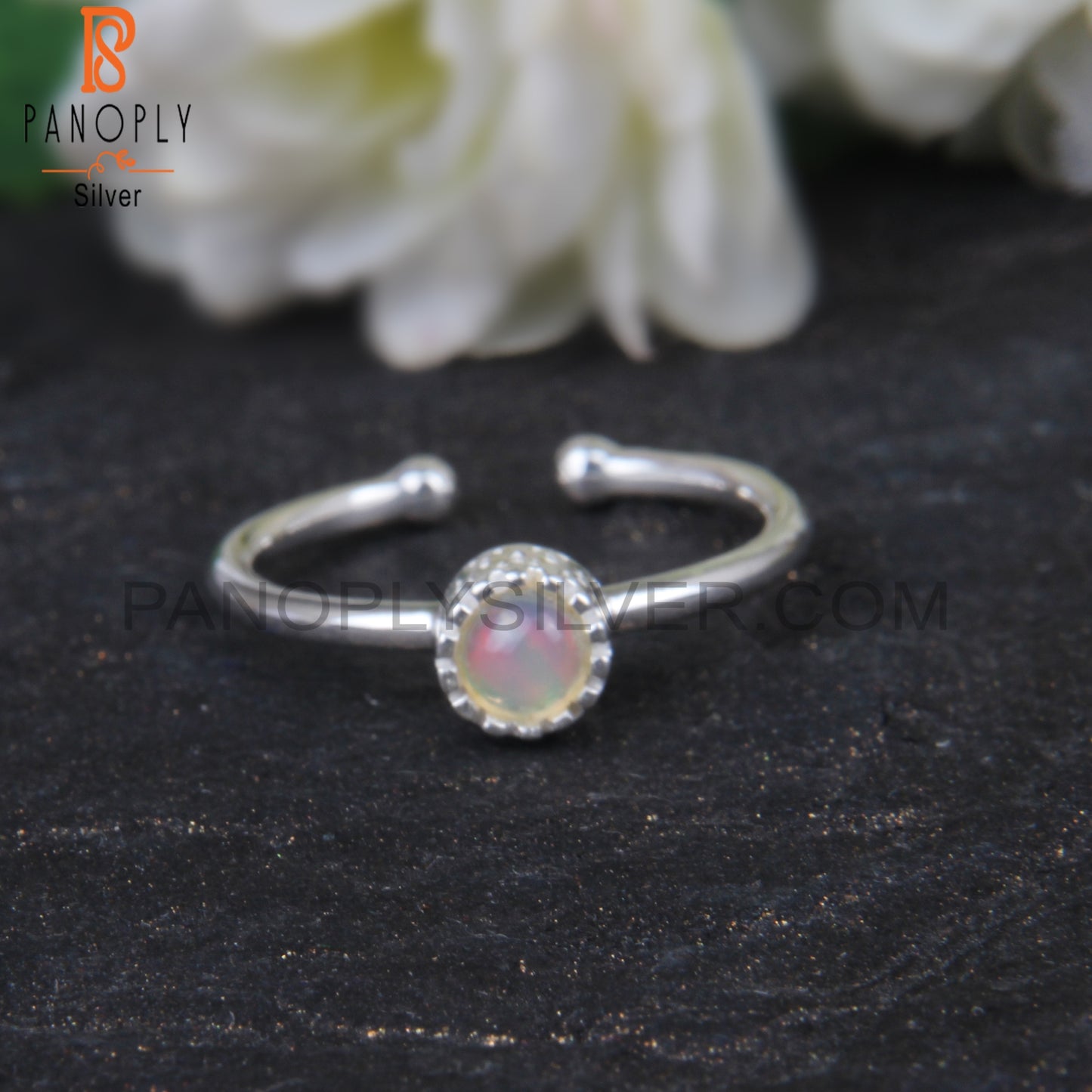 Openable Ethiopian Opal Round Shape 925 Sterling Silver Ring