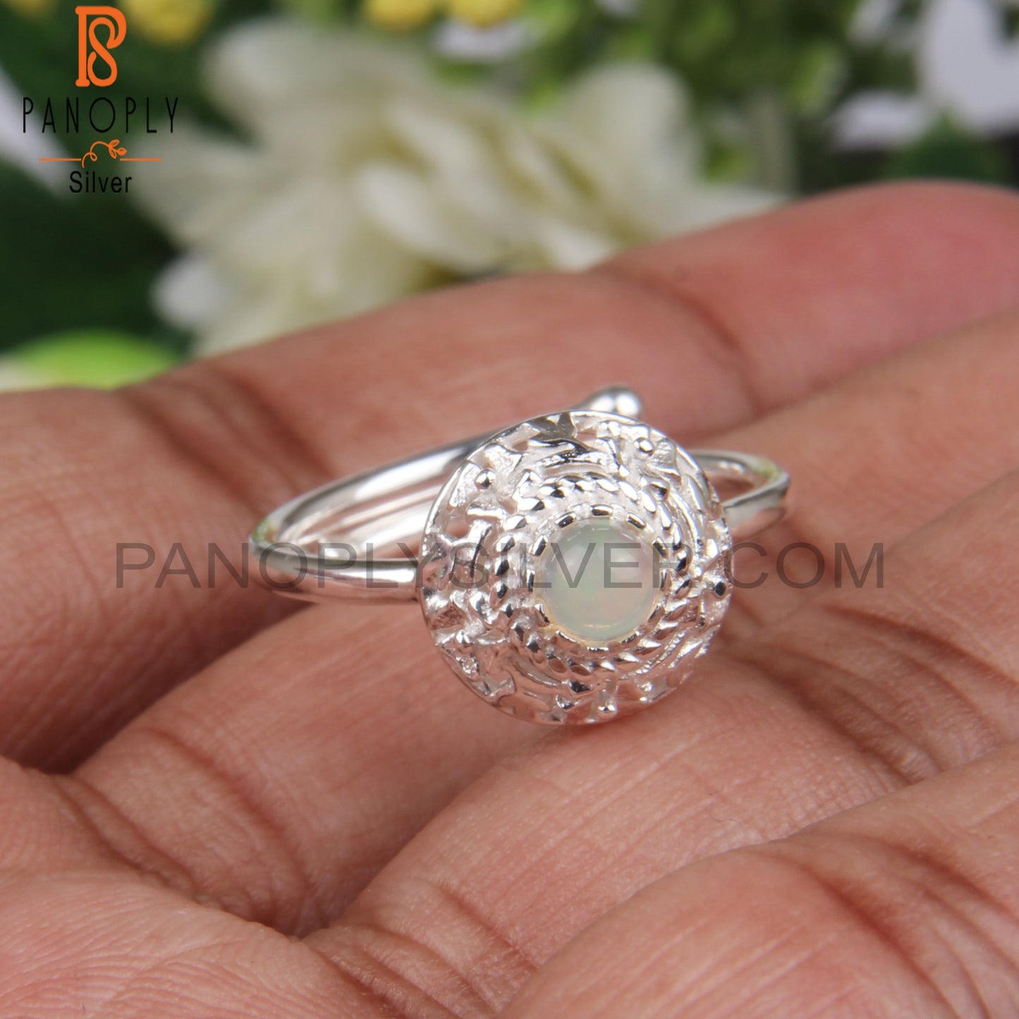 Ethiopian Opal Round Shape 925 Sterling Silver Signet Ring