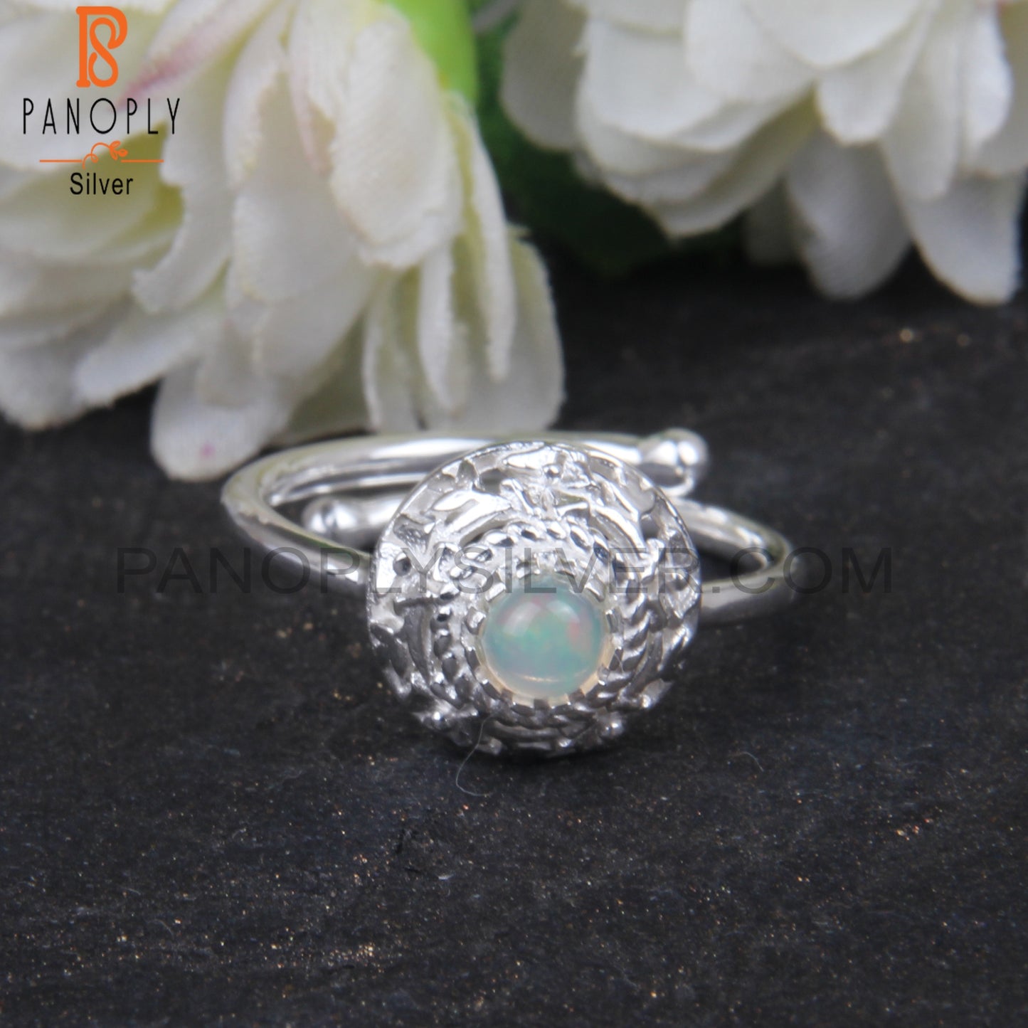 Ethiopian Opal Round Shape 925 Sterling Silver Signet Ring