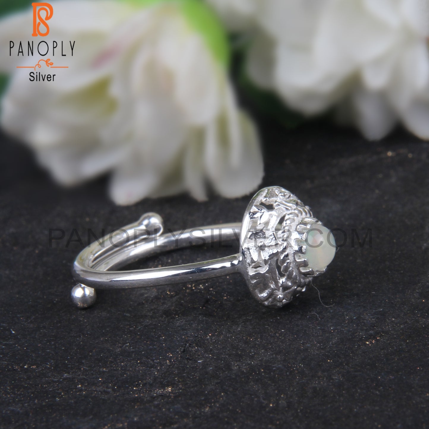 Ethiopian Opal Round Shape 925 Sterling Silver Signet Ring