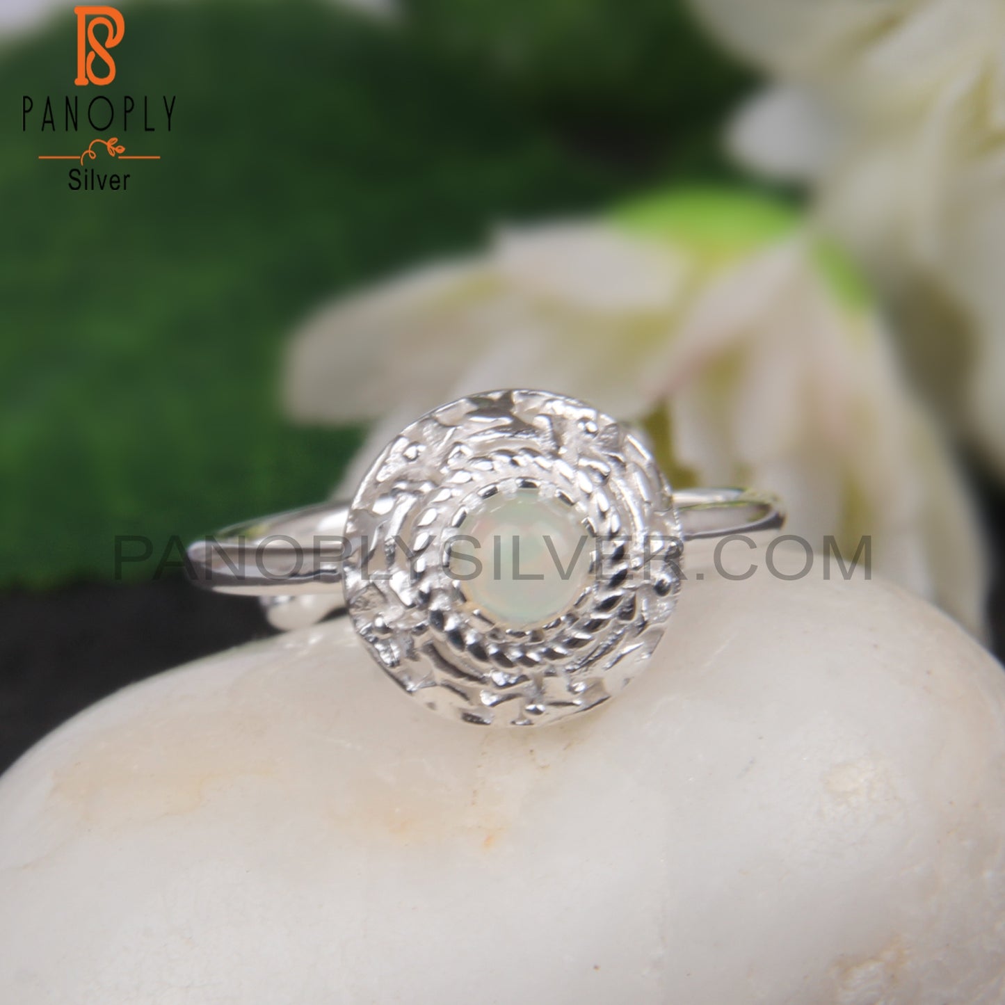Ethiopian Opal Round Shape 925 Sterling Silver Signet Ring