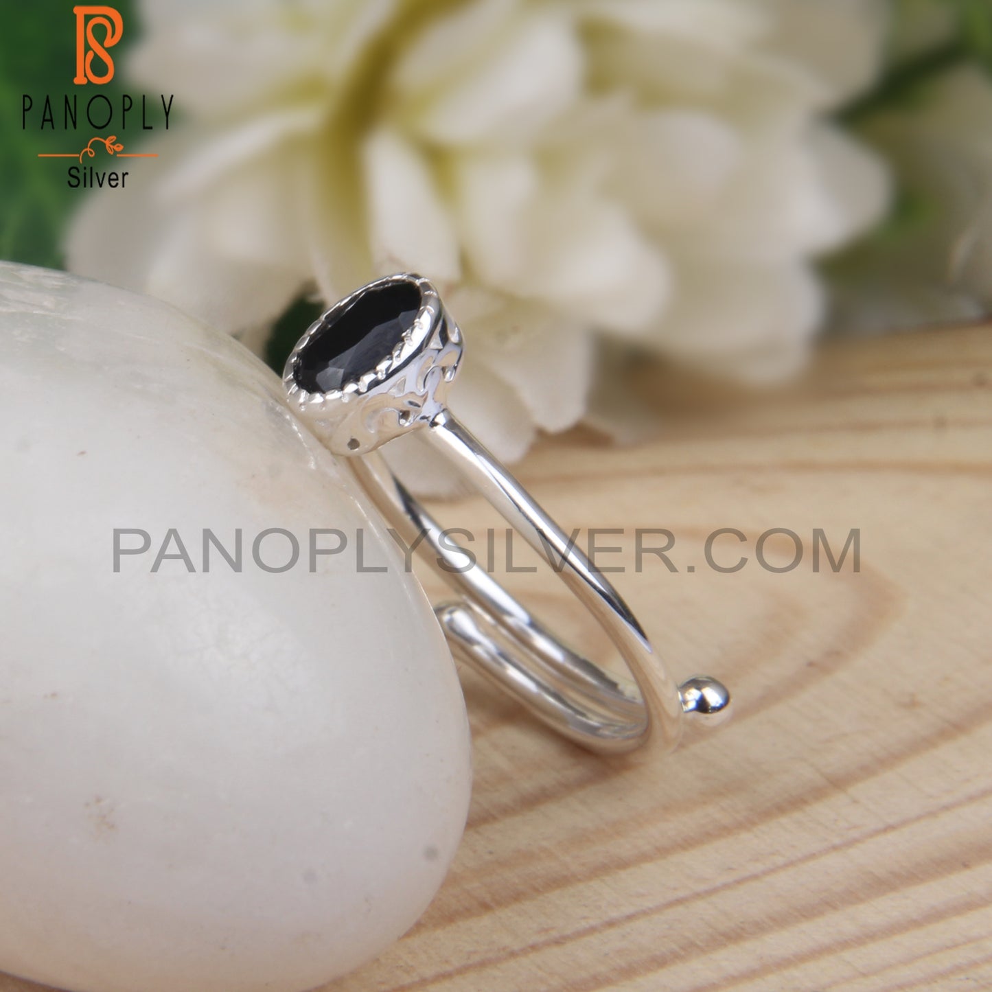 Black Spinel Oval 925 Sterling Silver Black Colour Ring