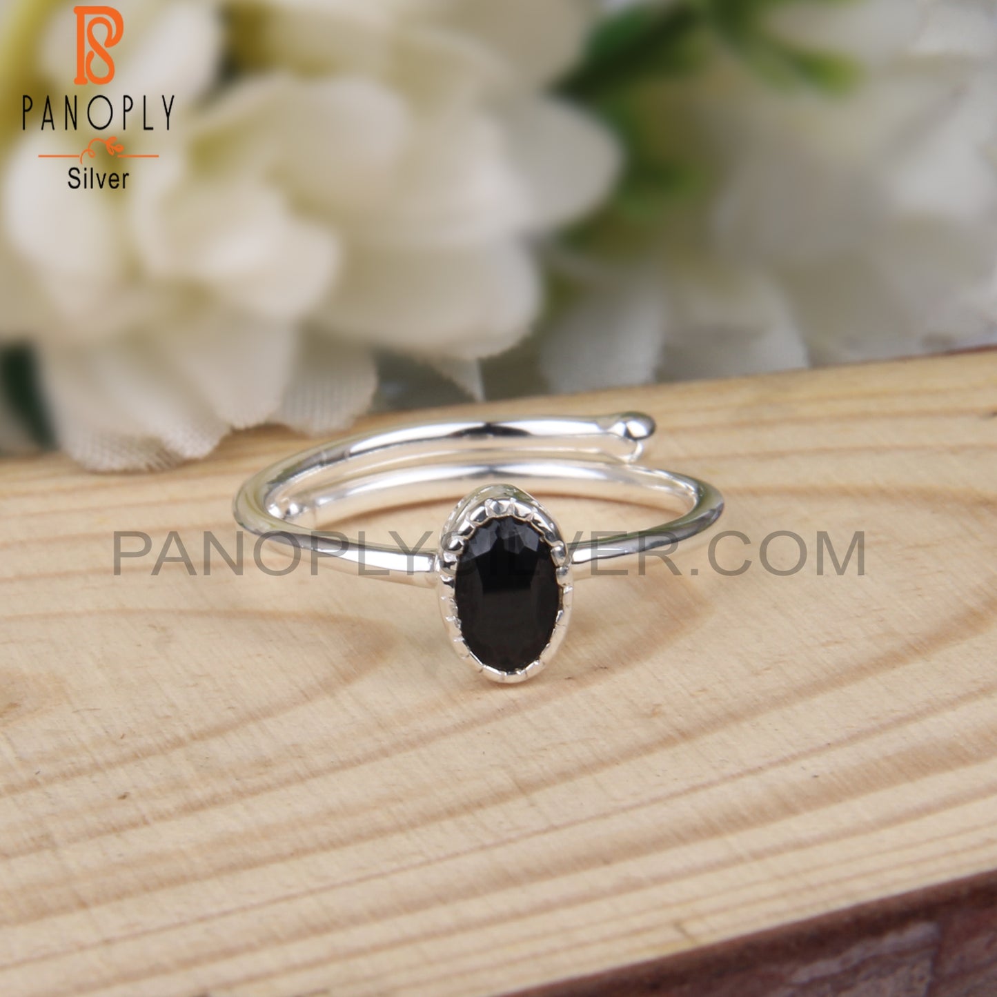 Black Spinel Oval 925 Sterling Silver Black Colour Ring