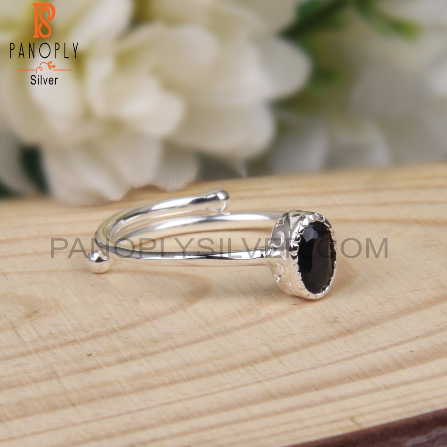 Black Spinel Oval 925 Sterling Silver Black Colour Ring