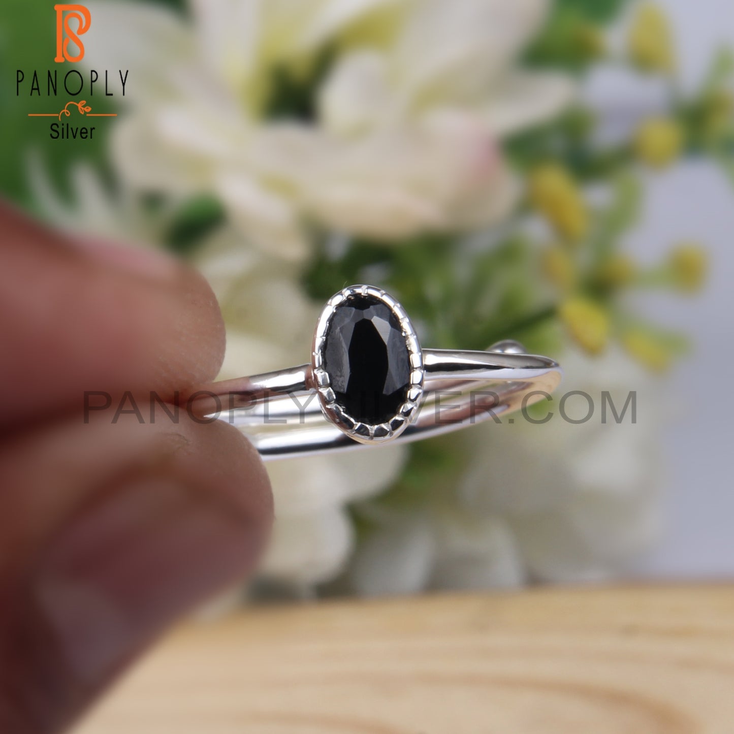 Black Spinel Oval 925 Sterling Silver Black Colour Ring