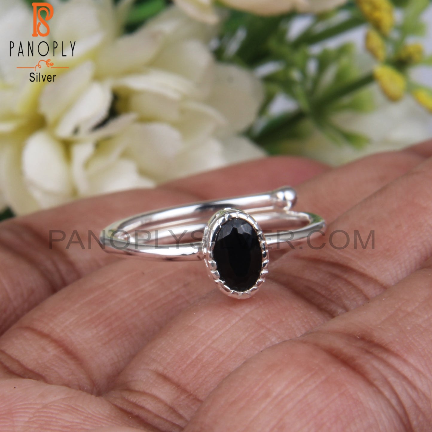 Black Spinel Oval 925 Sterling Silver Black Colour Ring