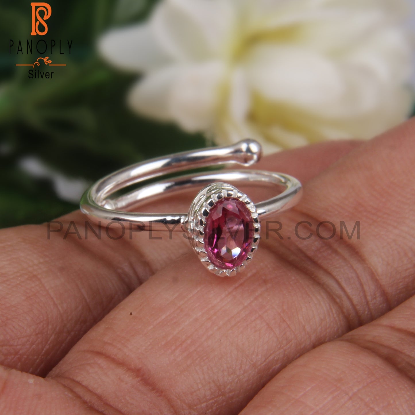 Oval Pink Topaz 925 Sterling Silver Adjustable Engagement Ring