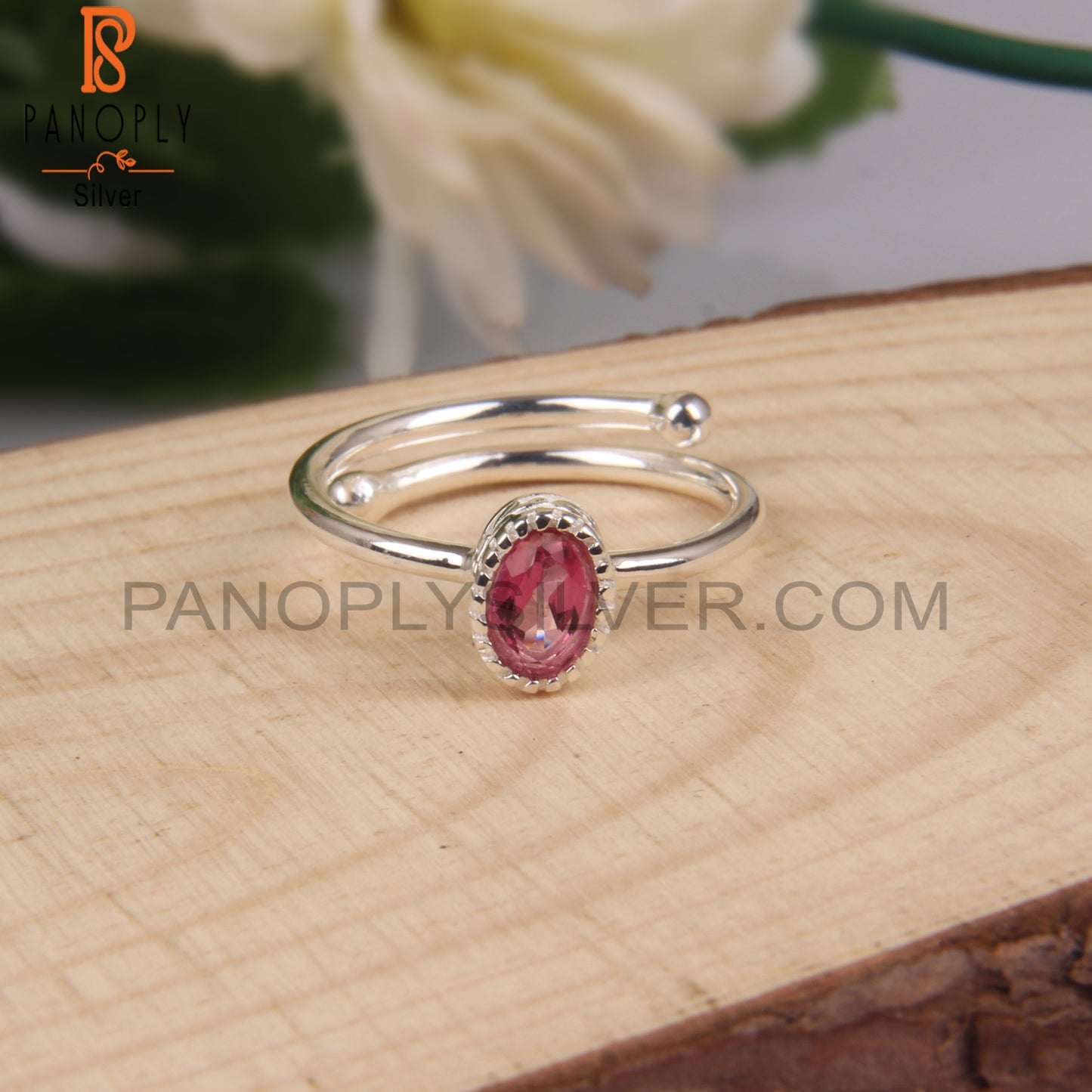 Oval Pink Topaz 925 Sterling Silver Adjustable Engagement Ring