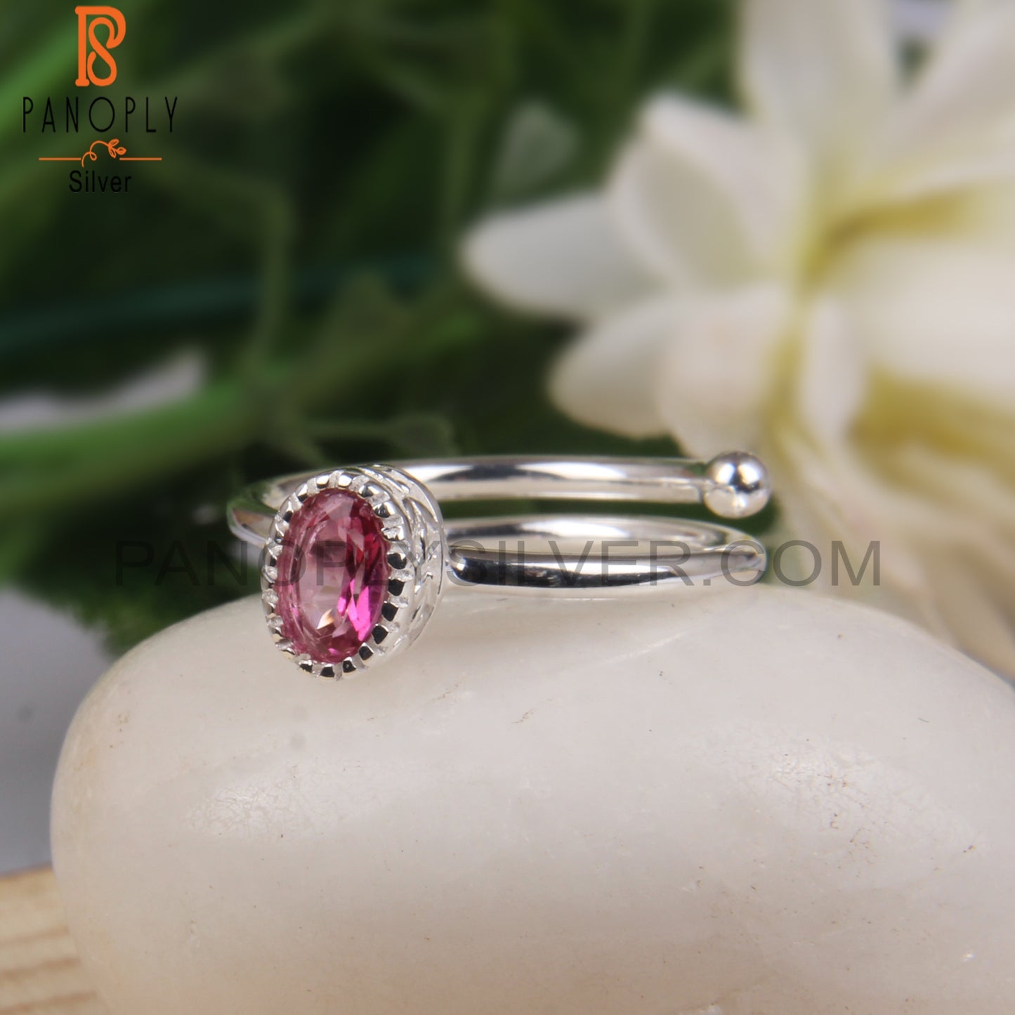 Oval Pink Topaz 925 Sterling Silver Adjustable Engagement Ring