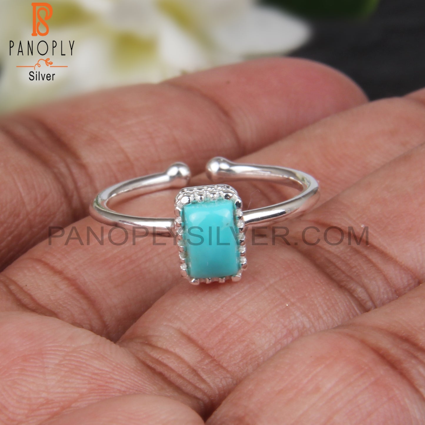 Arizona Turquoise Beguette 925 Silver Brithstone Ring