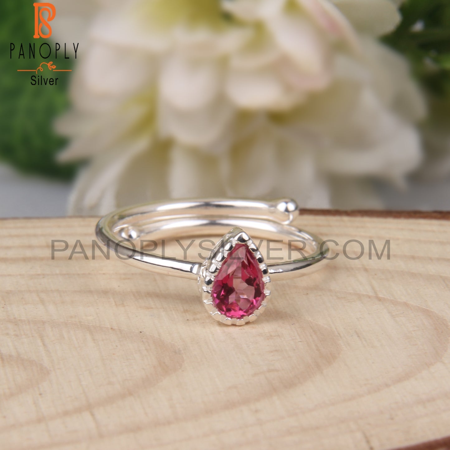 Pink Topaz Pear Shape Adjustable 925 Sterling Silver Ring
