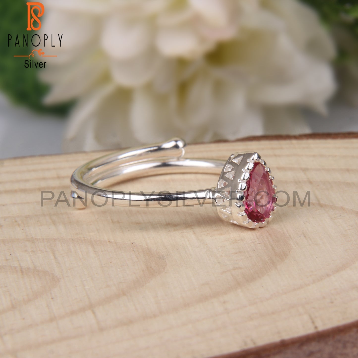 Pink Topaz Pear Shape Adjustable 925 Sterling Silver Ring