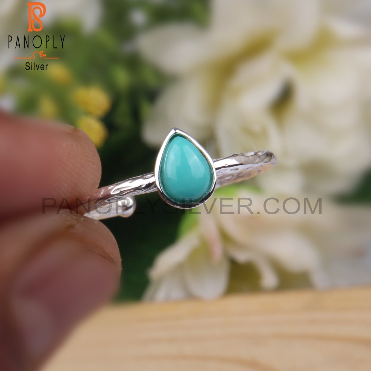 Handmade Arizona Turquoise Pear Shape 925 Sterling Silver Ring