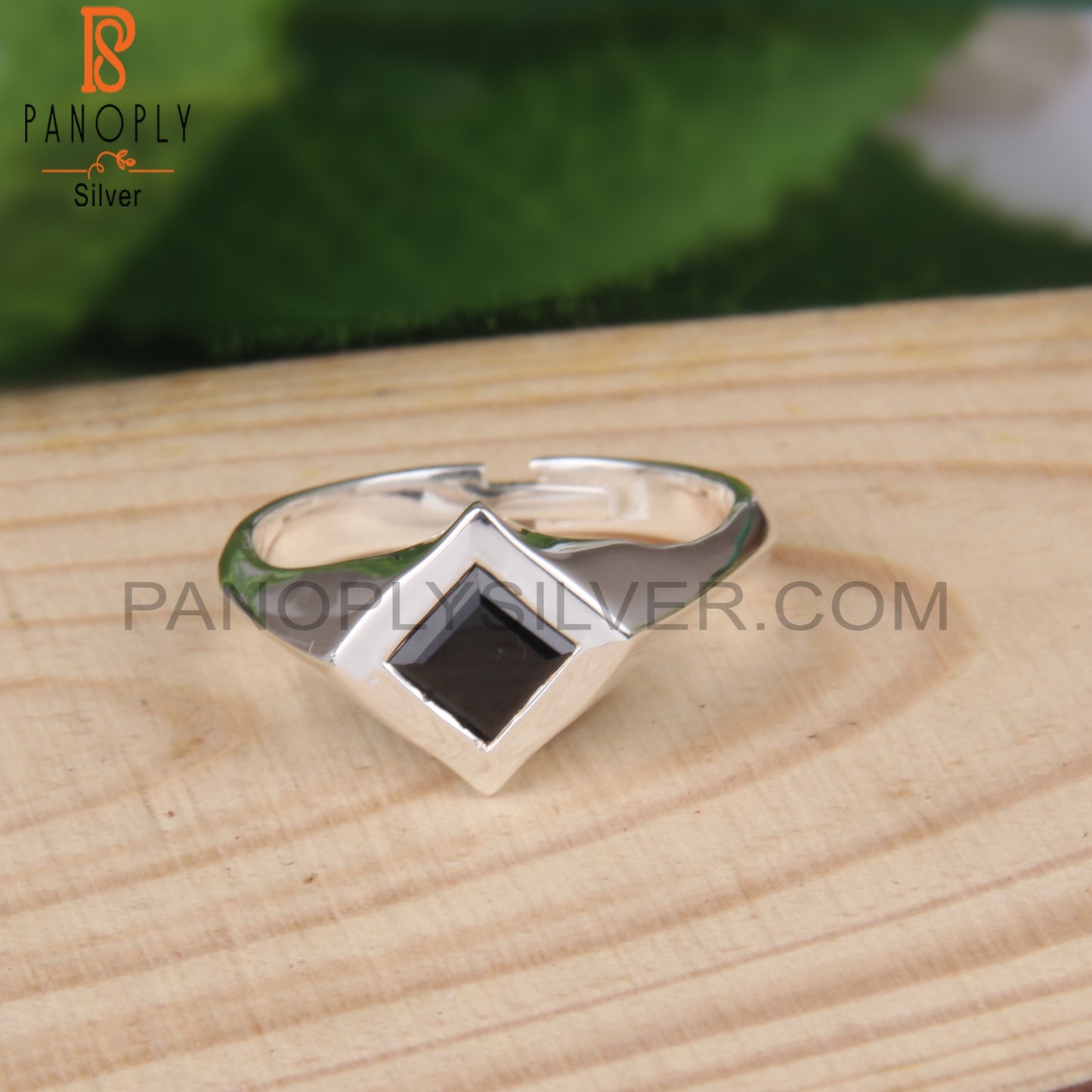 Black Spinel Square Shape 925 Sterling Silver Ring