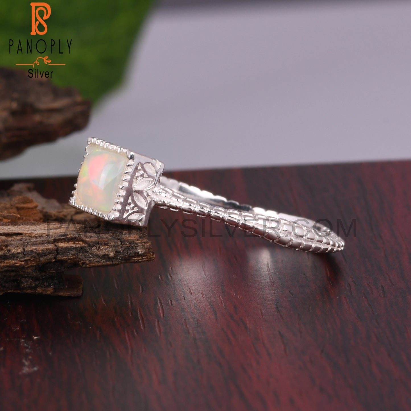 Ethipian Opal Square Shape 925 Sterling Silver Ring
