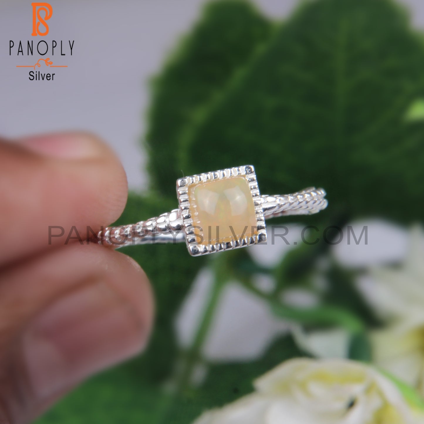 Ethipian Opal Square Shape 925 Sterling Silver Ring