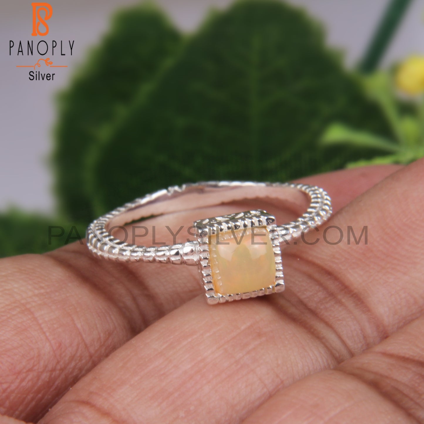 Ethipian Opal Square Shape 925 Sterling Silver Ring