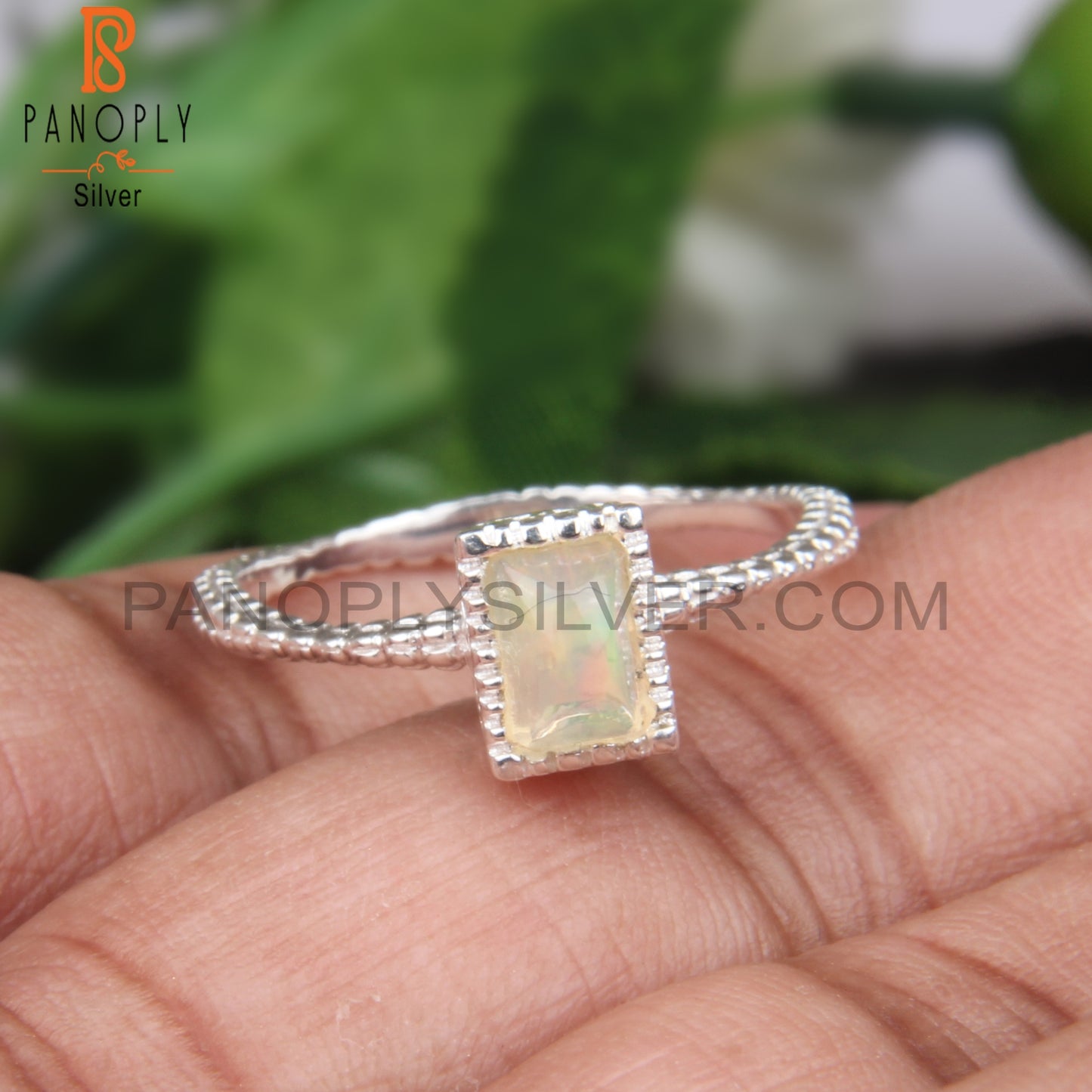 Ethiopian Opal Baguette Shape 925 Sterling Silver Stylish Ring